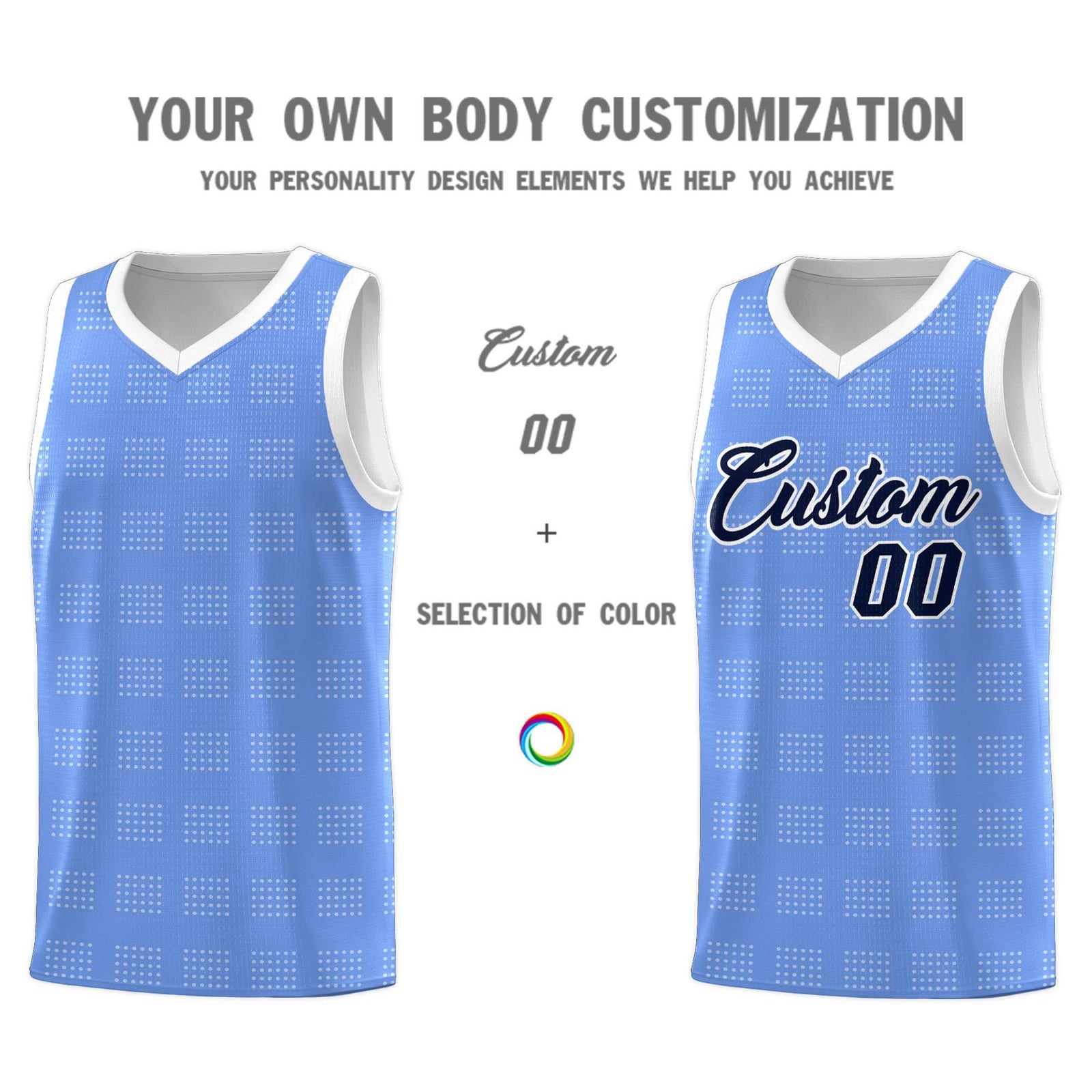 Custom Light Blue White Trailblazer Dot Pattern Sports Uniform Basketball Jersey