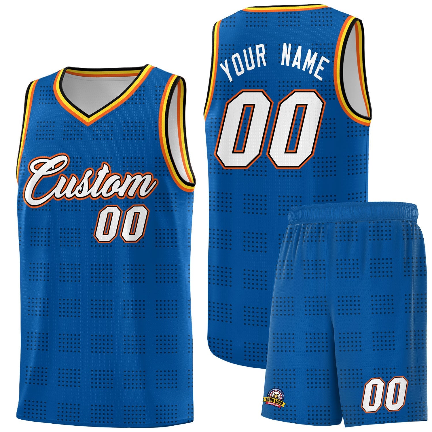 Custom Royal Black Trailblazer Dot Pattern Sports Uniform Basketball Jersey