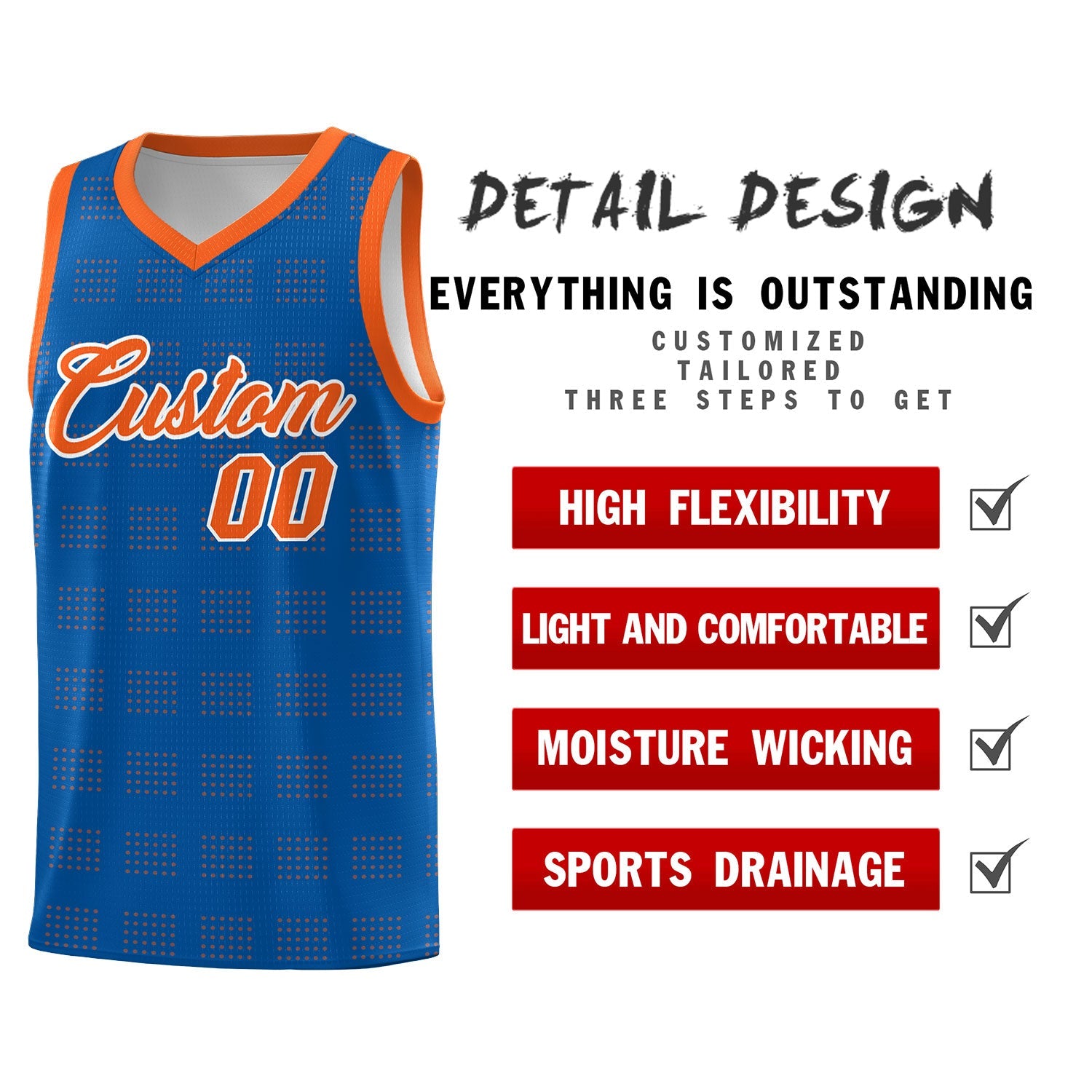 Custom Royal Orange Trailblazer Dot Pattern Sports Uniform Basketball Jersey