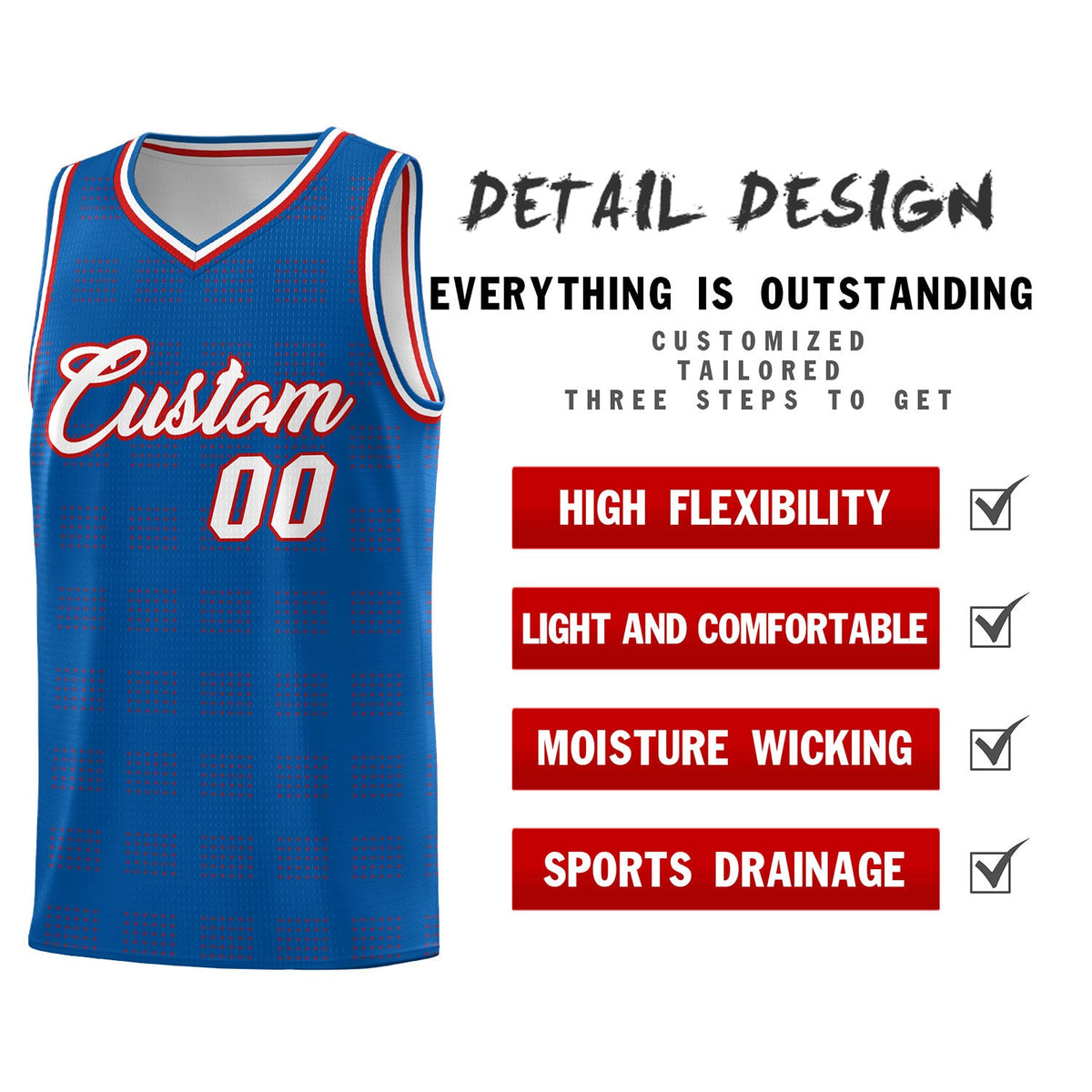 Custom Royal Red Trailblazer Dot Pattern Sports Uniform Basketball Jersey