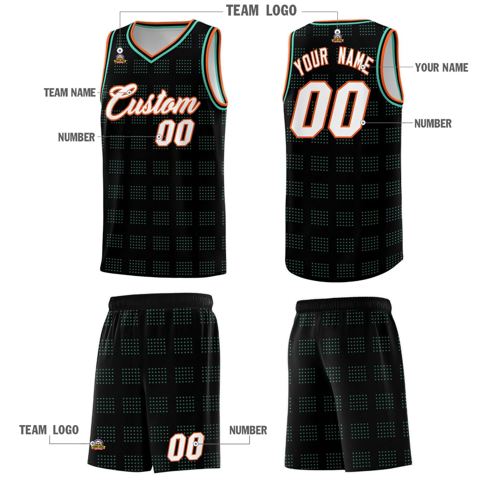 Custom Black Bright Green Trailblazer Dot Pattern Sports Uniform Basketball Jersey