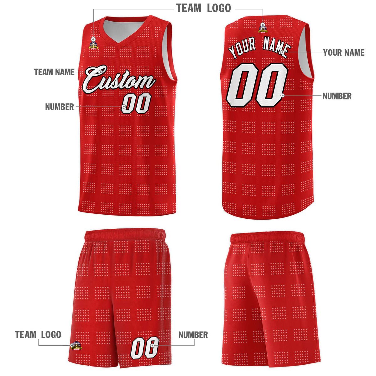 Custom Red White Trailblazer Dot Pattern Sports Uniform Basketball Jersey