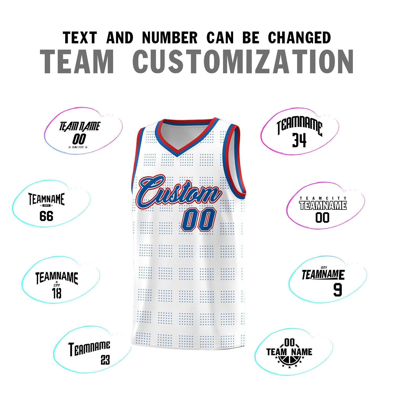 Custom White Royal Trailblazer Dot Pattern Sports Uniform Basketball Jersey