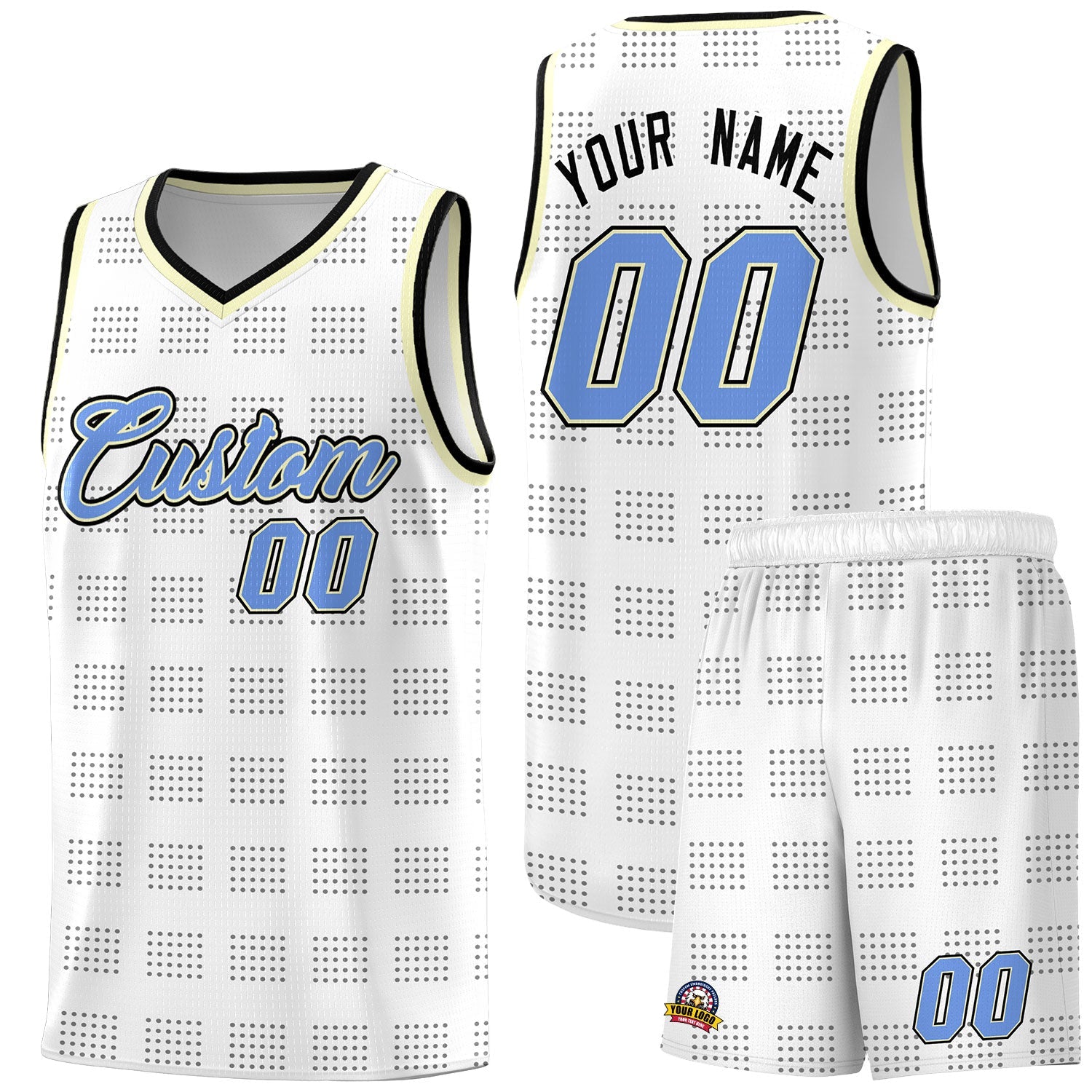 Custom White Black Trailblazer Dot Pattern Sports Uniform Basketball Jersey