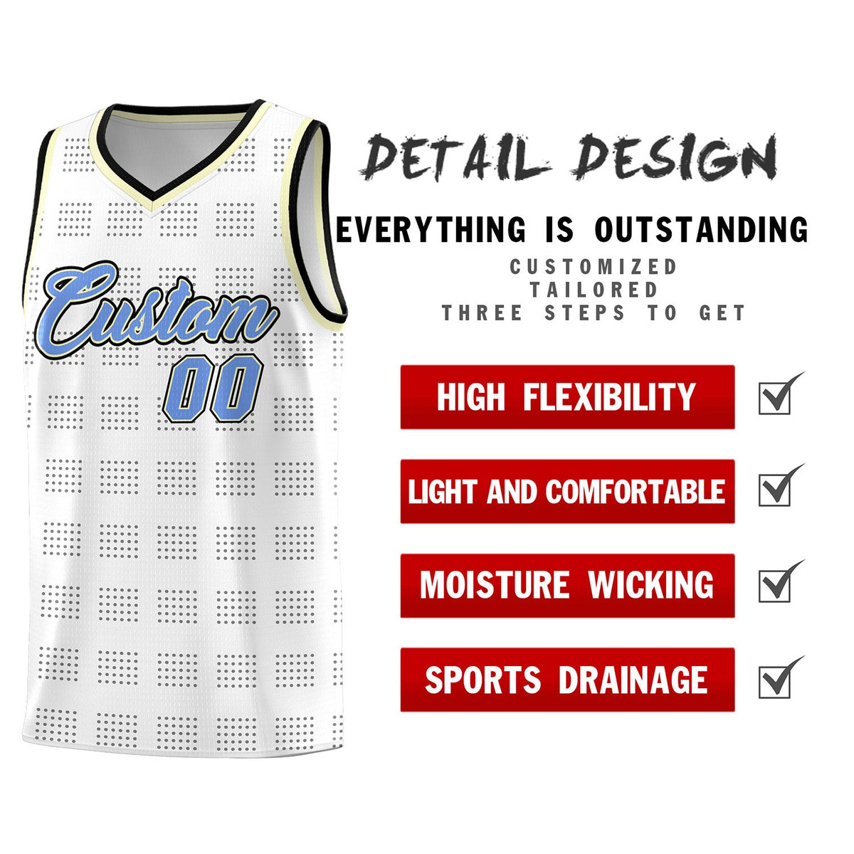 Custom White Black Trailblazer Dot Pattern Sports Uniform Basketball Jersey