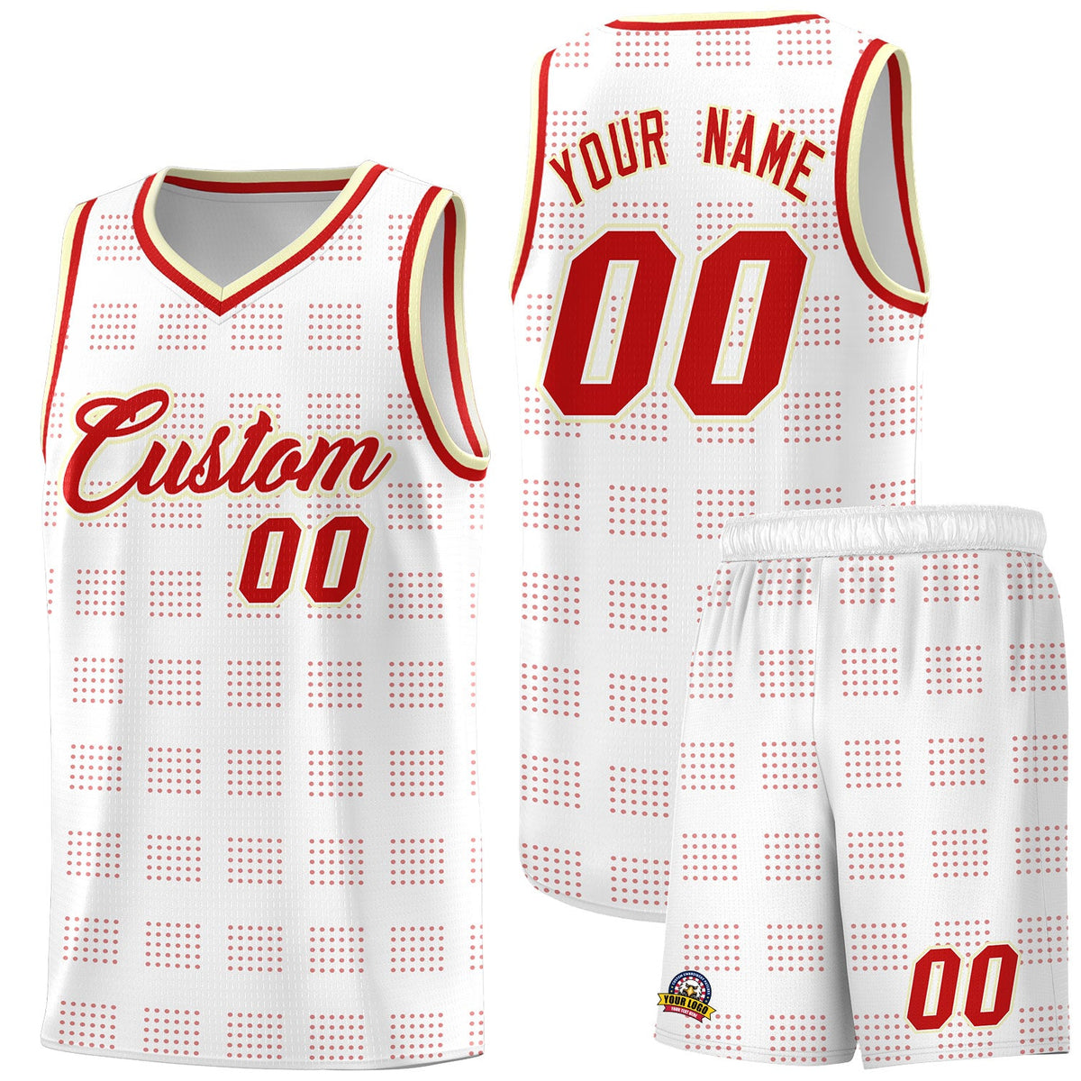 Custom White Red Trailblazer Dot Pattern Sports Uniform Basketball Jersey