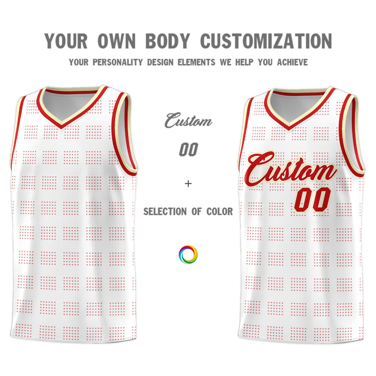 Custom White Red Trailblazer Dot Pattern Sports Uniform Basketball Jersey