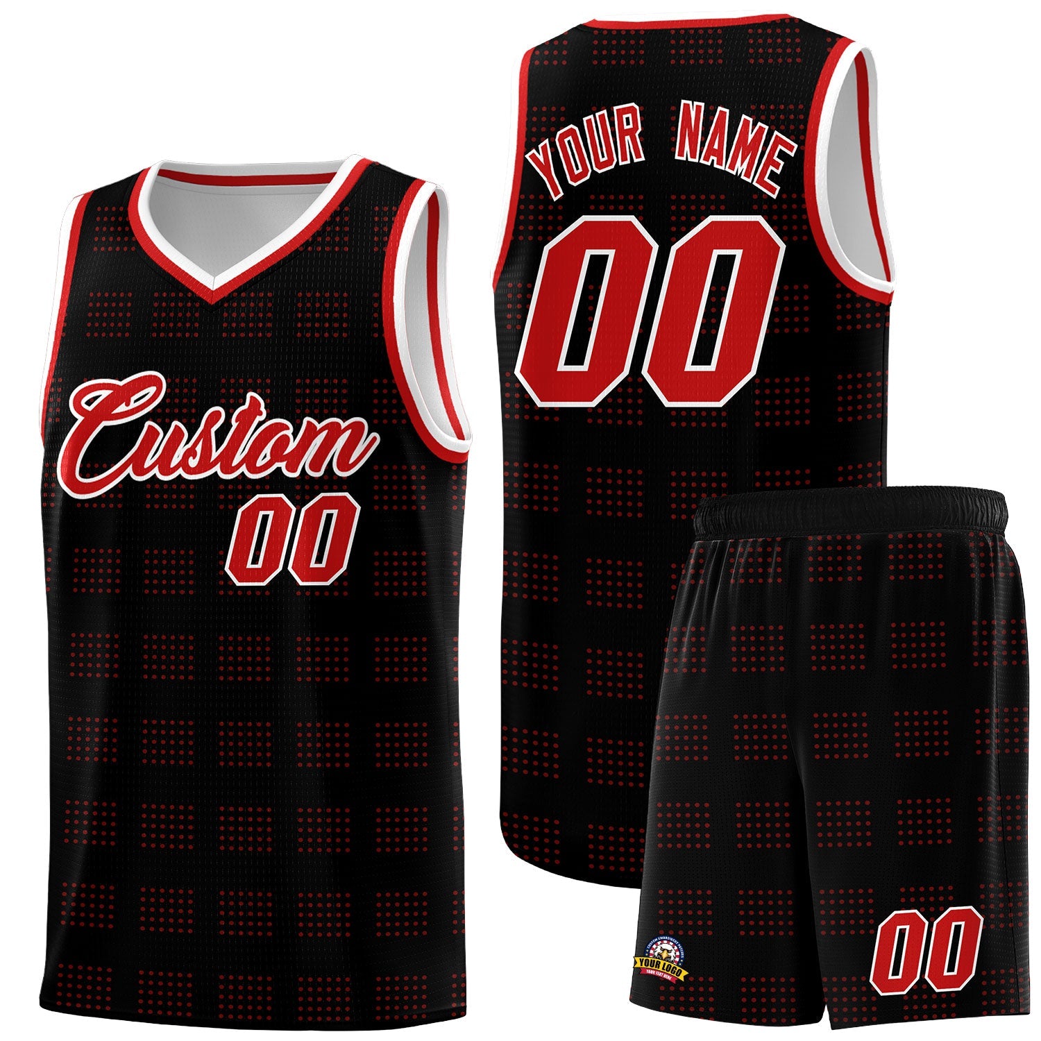 Custom Black Red Trailblazer Dot Pattern Sports Uniform Basketball Jersey