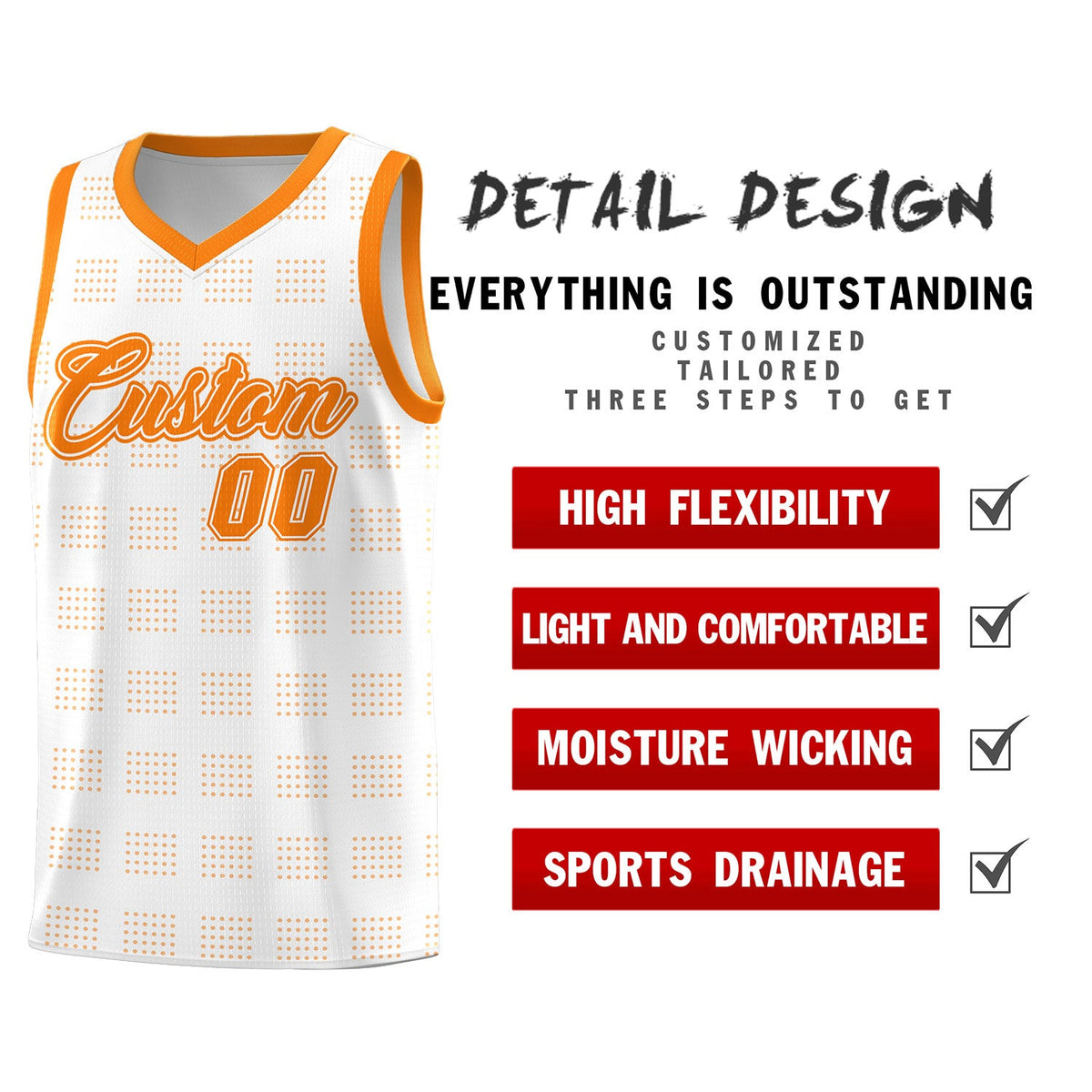 Custom White Orange Trailblazer Dot Pattern Sports Uniform Basketball Jersey