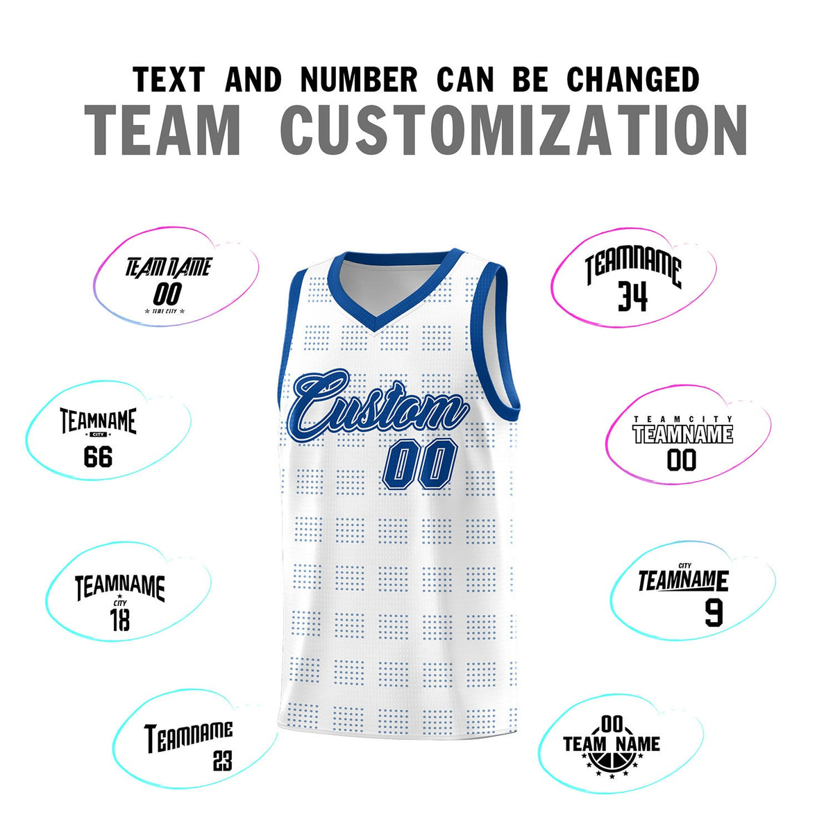 Custom White Royal Trailblazer Dot Pattern Sports Uniform Basketball Jersey