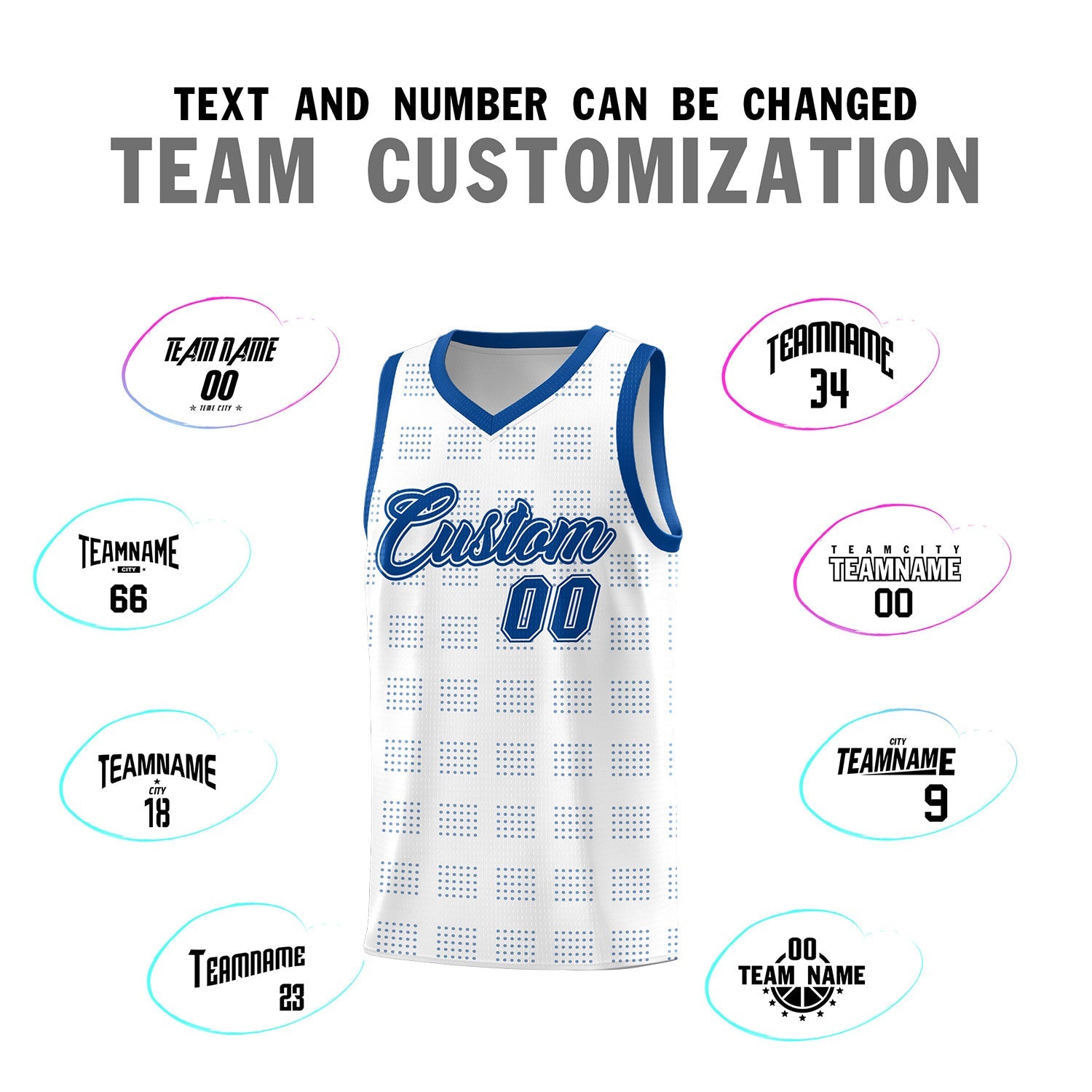 Custom White Royal Trailblazer Dot Pattern Sports Uniform Basketball Jersey
