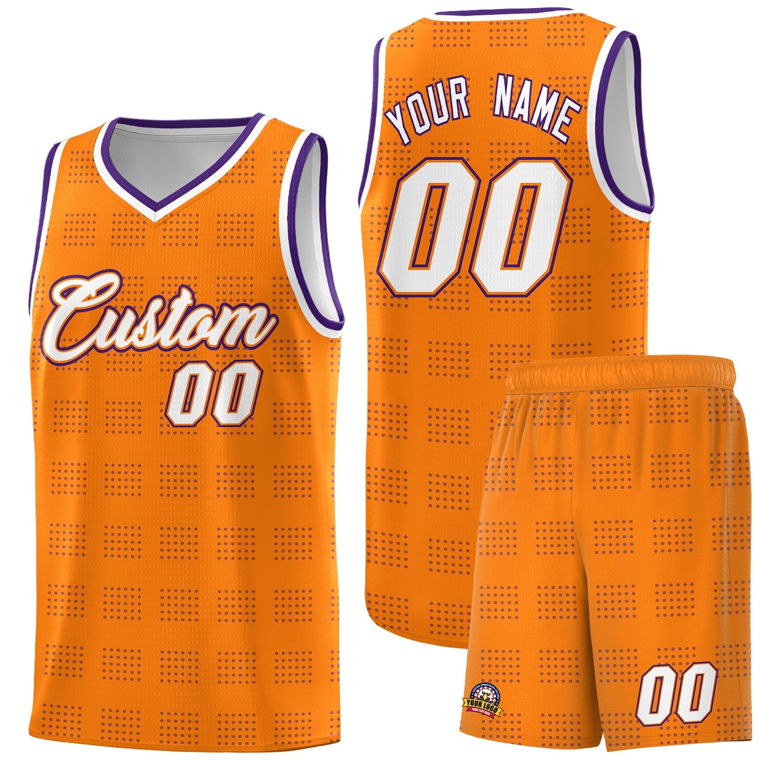 Custom Orange Purple Trailblazer Dot Pattern Sports Uniform Basketball Jersey