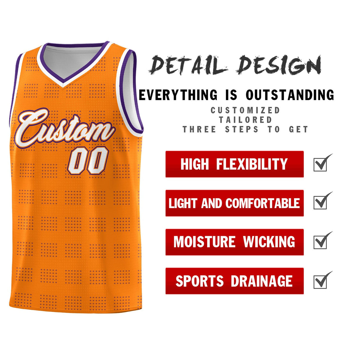 Custom Orange Purple Trailblazer Dot Pattern Sports Uniform Basketball Jersey