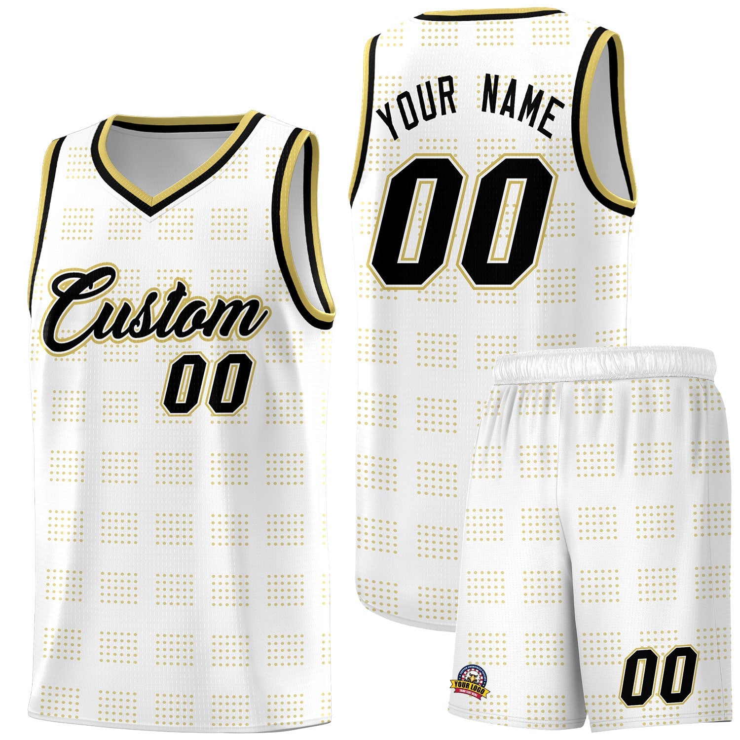 Custom White Old Gold Trailblazer Dot Pattern Sports Uniform Basketball Jersey