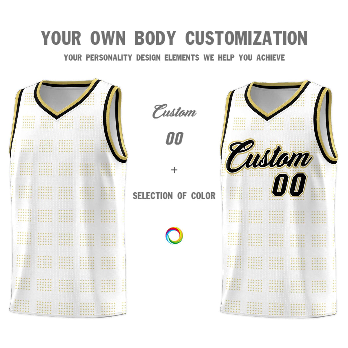Custom White Old Gold Trailblazer Dot Pattern Sports Uniform Basketball Jersey