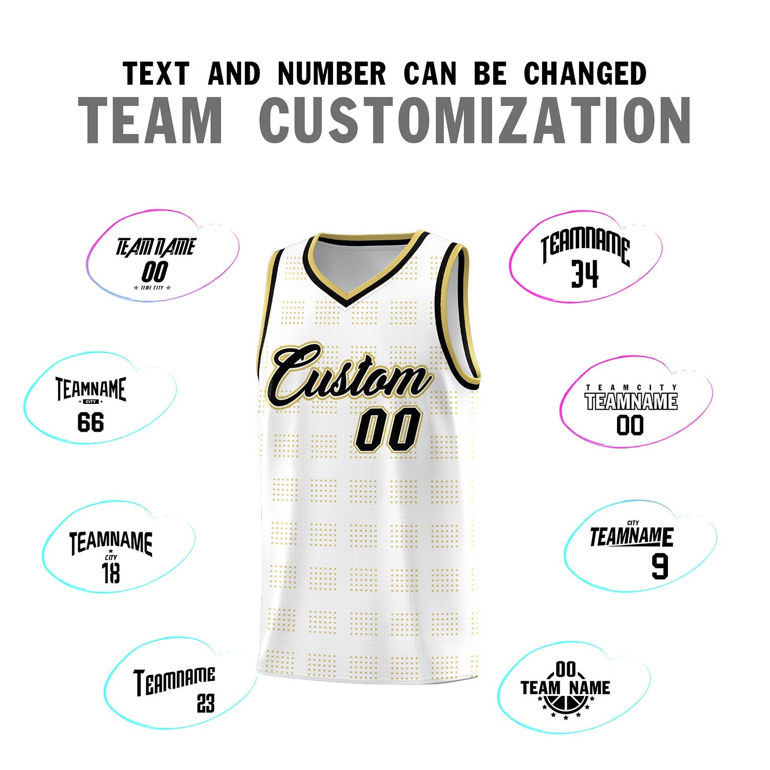 Custom White Old Gold Trailblazer Dot Pattern Sports Uniform Basketball Jersey