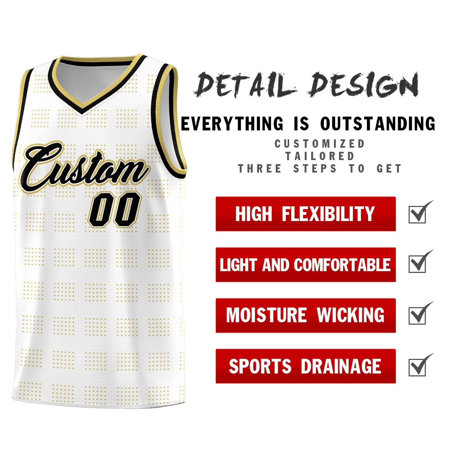 Custom White Old Gold Trailblazer Dot Pattern Sports Uniform Basketball Jersey