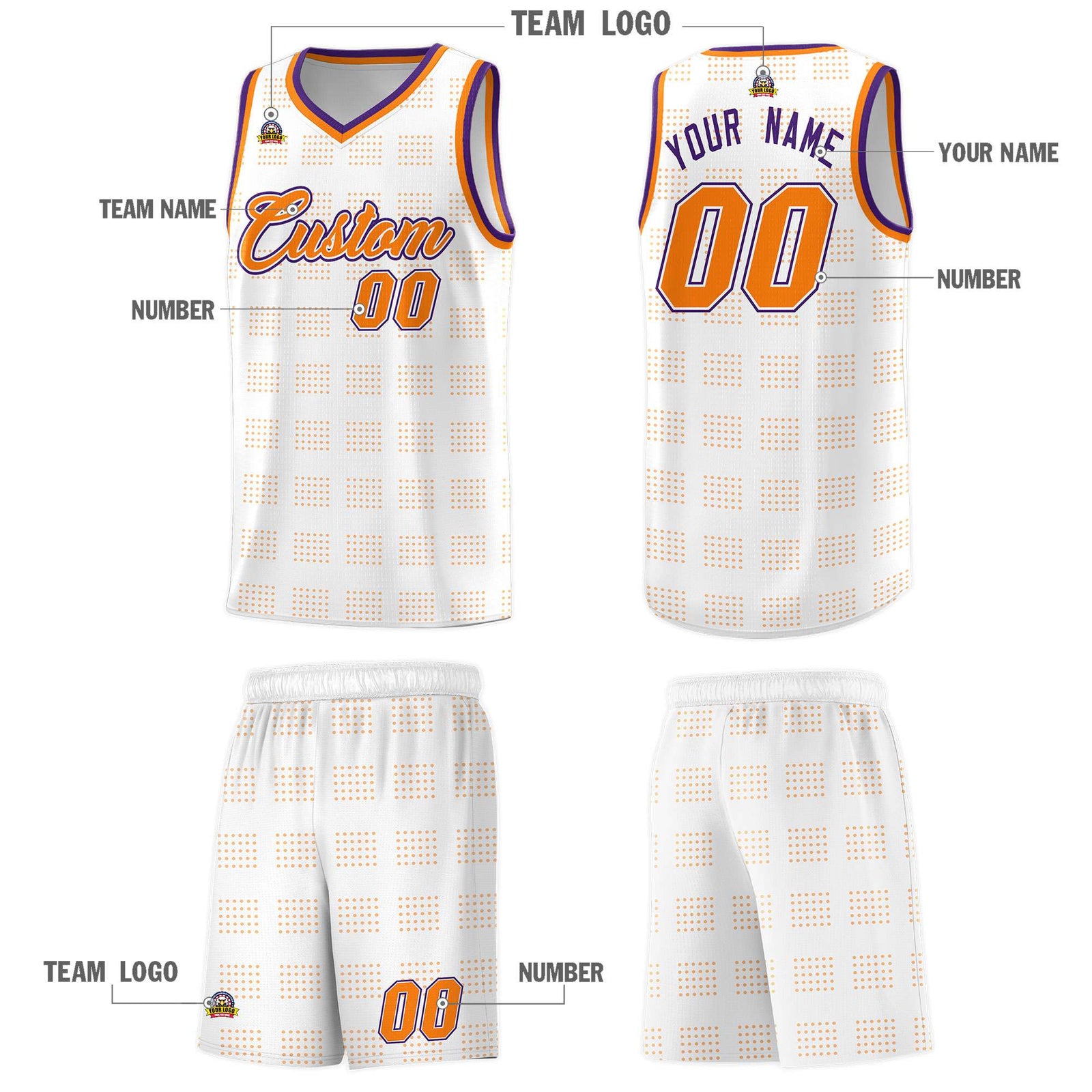 Custom White Orange Trailblazer Dot Pattern Sports Uniform Basketball Jersey
