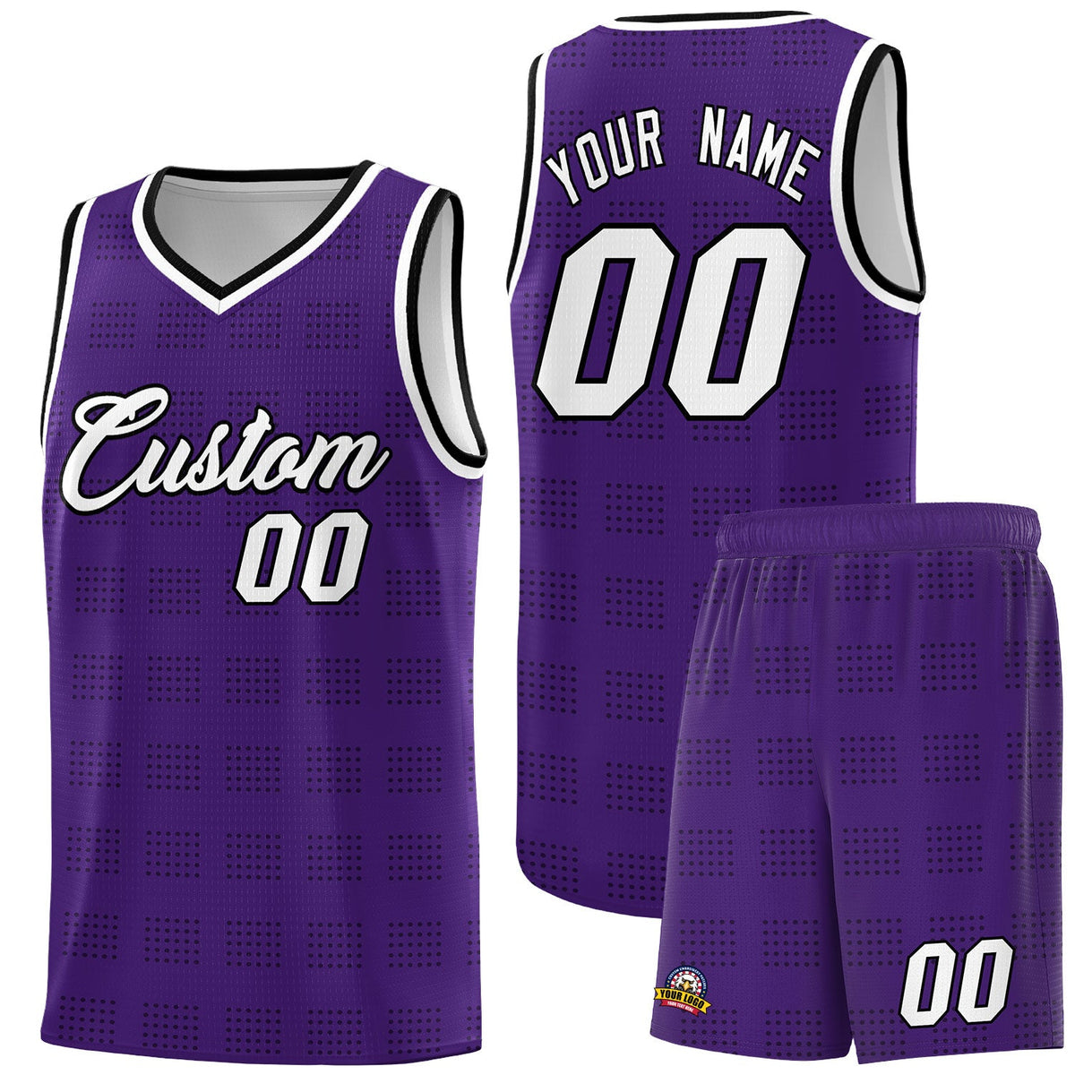 Custom Purple Black Trailblazer Dot Pattern Sports Uniform Basketball Jersey