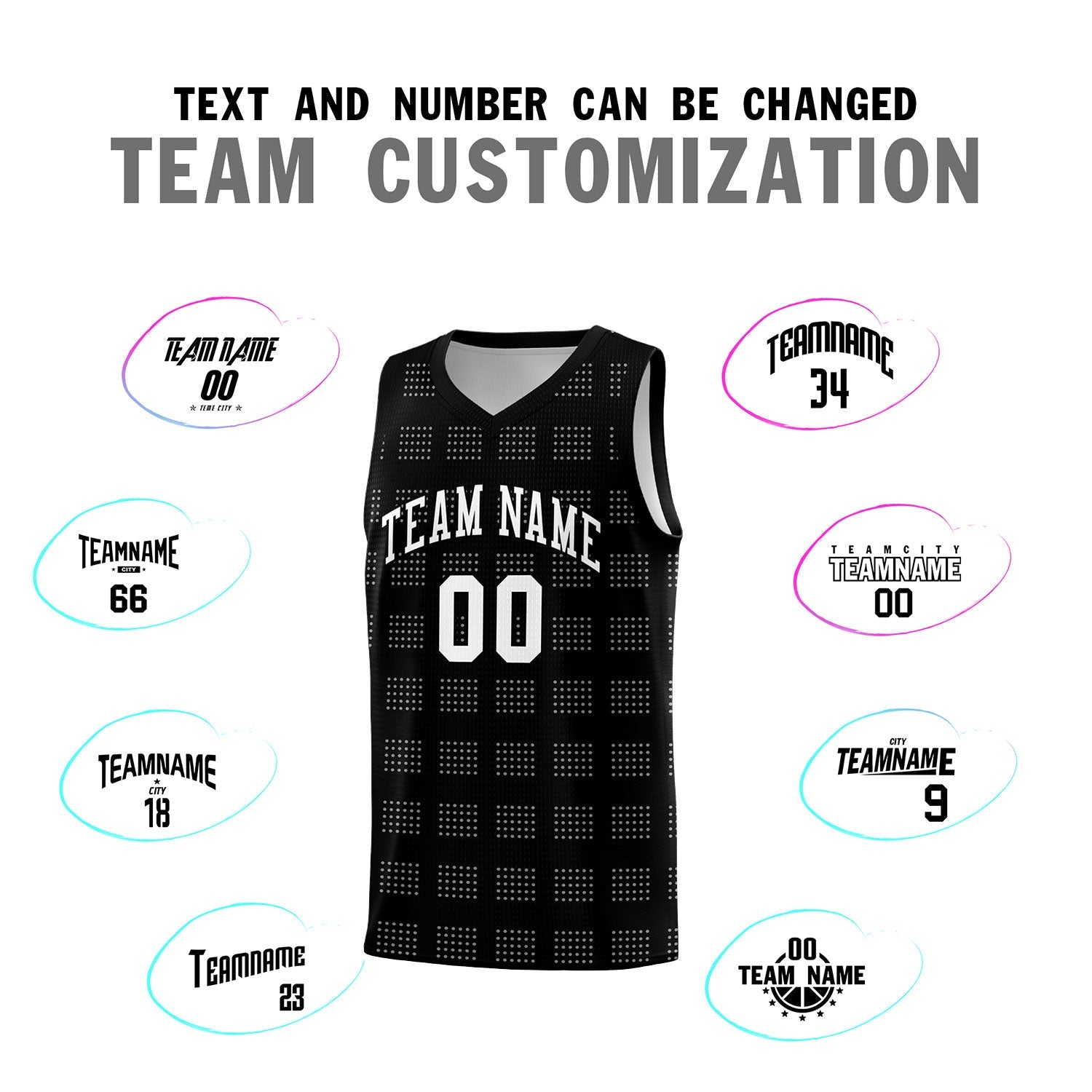 Custom Black White Trailblazer Dot Pattern Sports Uniform Basketball Jersey