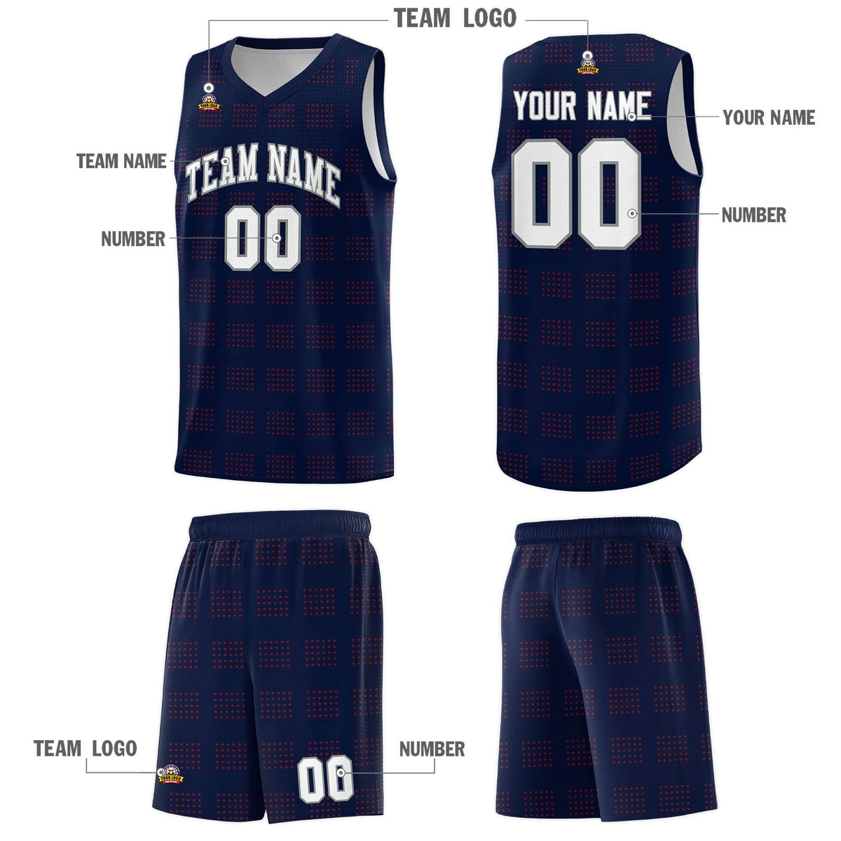 Custom Navy Red Trailblazer Dot Pattern Sports Uniform Basketball Jersey