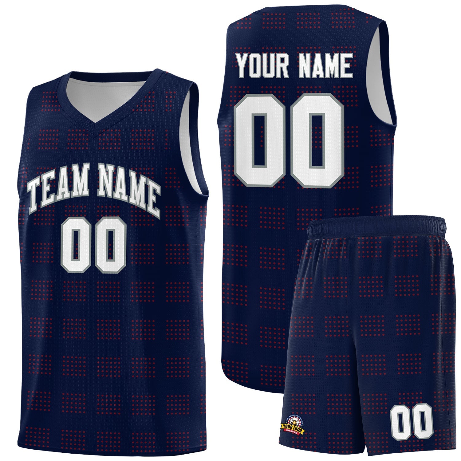 Custom Navy Red Trailblazer Dot Pattern Sports Uniform Basketball Jersey