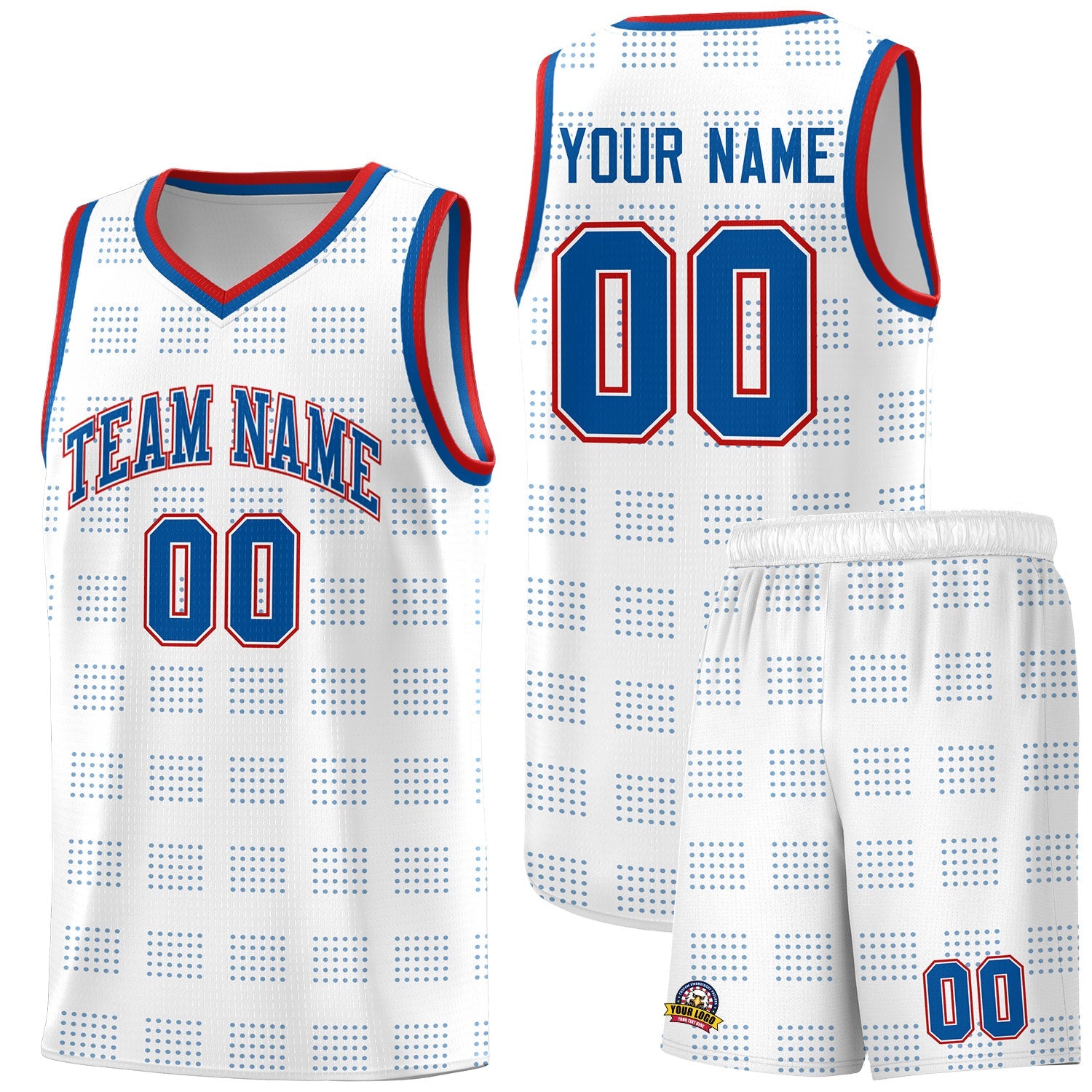 Custom White Royal Trailblazer Dot Pattern Sports Uniform Basketball Jersey