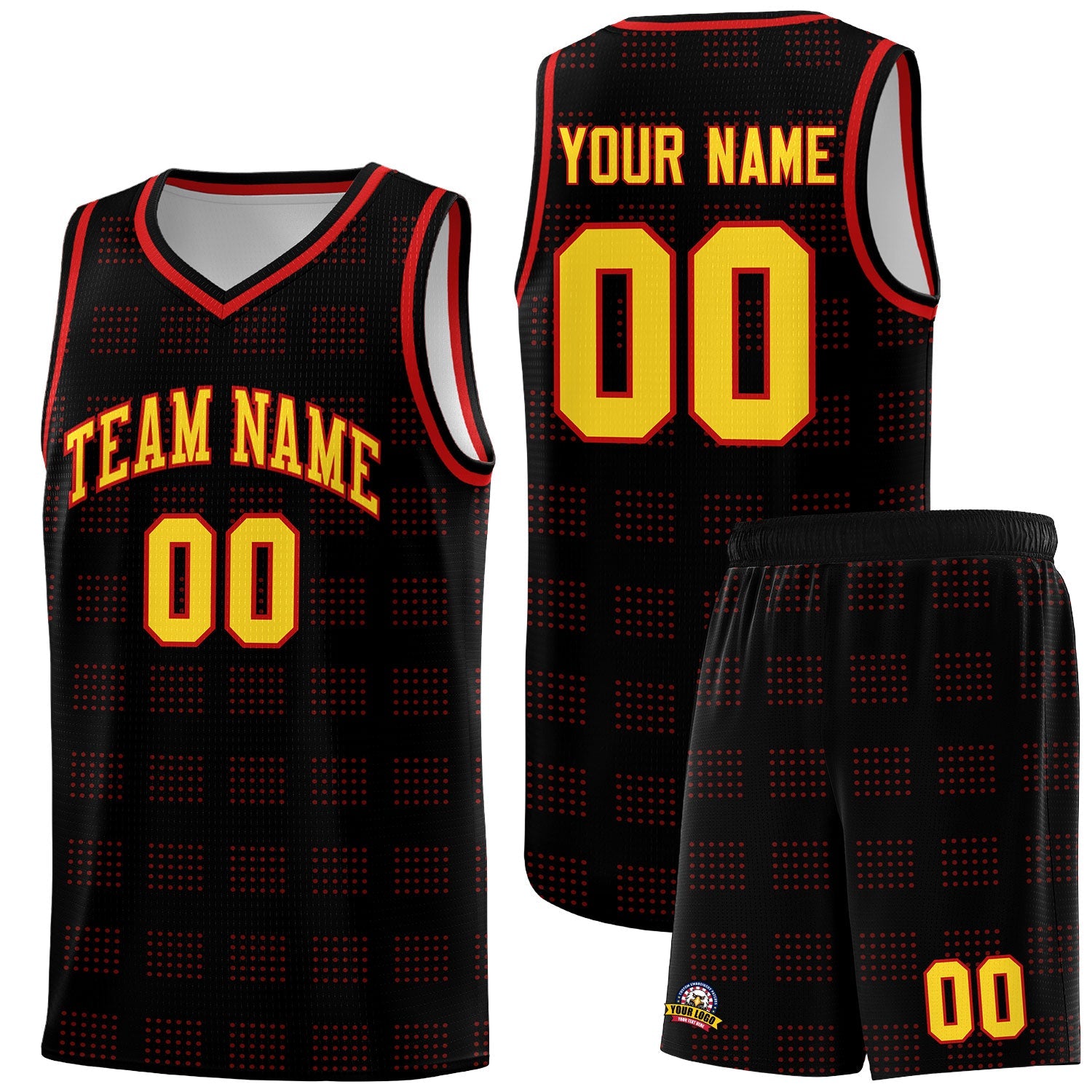Custom Black Red Trailblazer Dot Pattern Sports Uniform Basketball Jersey