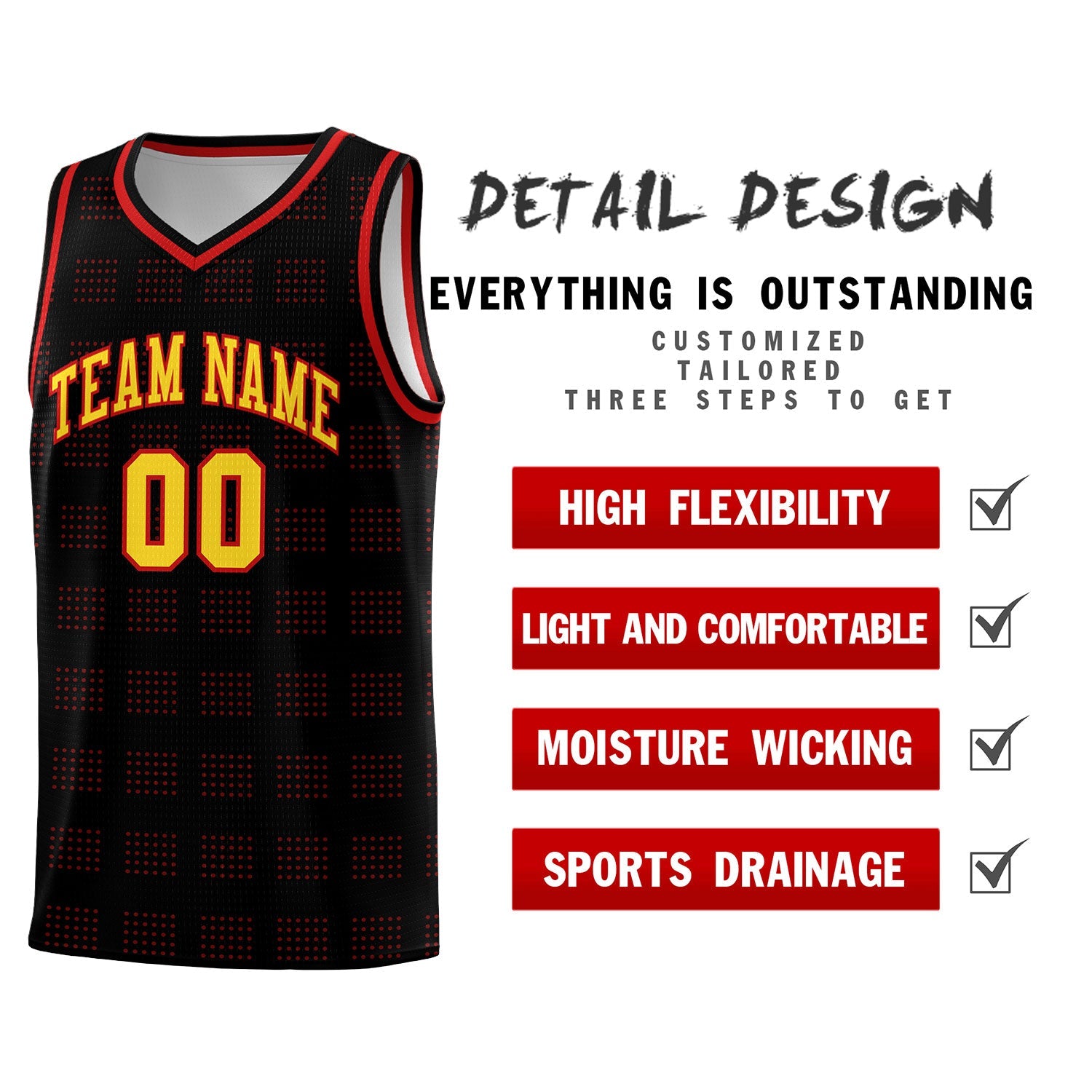 Custom Black Red Trailblazer Dot Pattern Sports Uniform Basketball Jersey