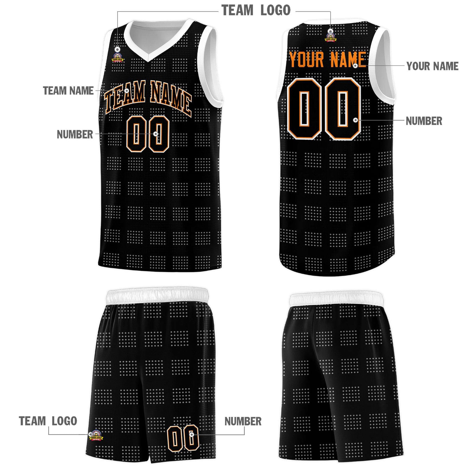 Custom Black White Trailblazer Dot Pattern Sports Uniform Basketball Jersey