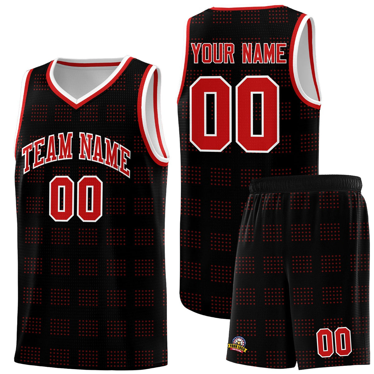 Custom Black Red Trailblazer Dot Pattern Sports Uniform Basketball Jersey