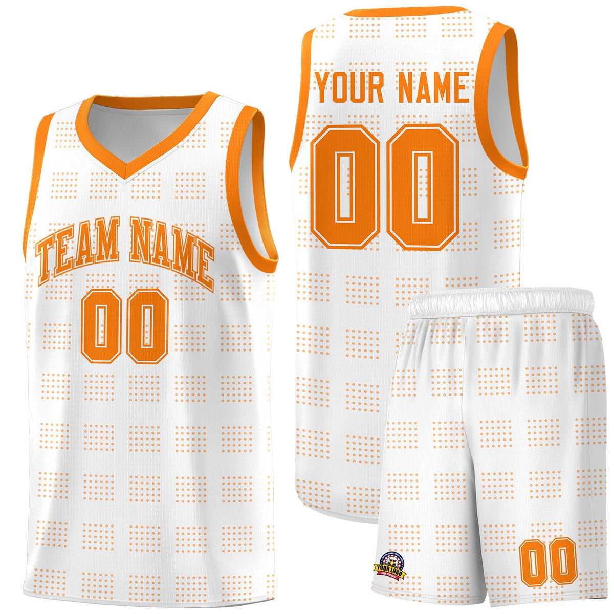 Custom White Orange Trailblazer Dot Pattern Sports Uniform Basketball Jersey