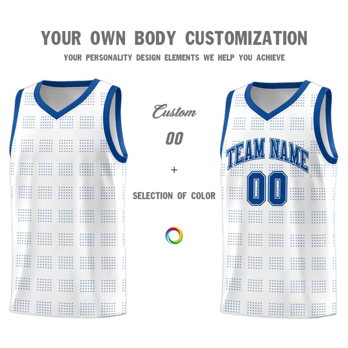 Custom White Royal Trailblazer Dot Pattern Sports Uniform Basketball Jersey