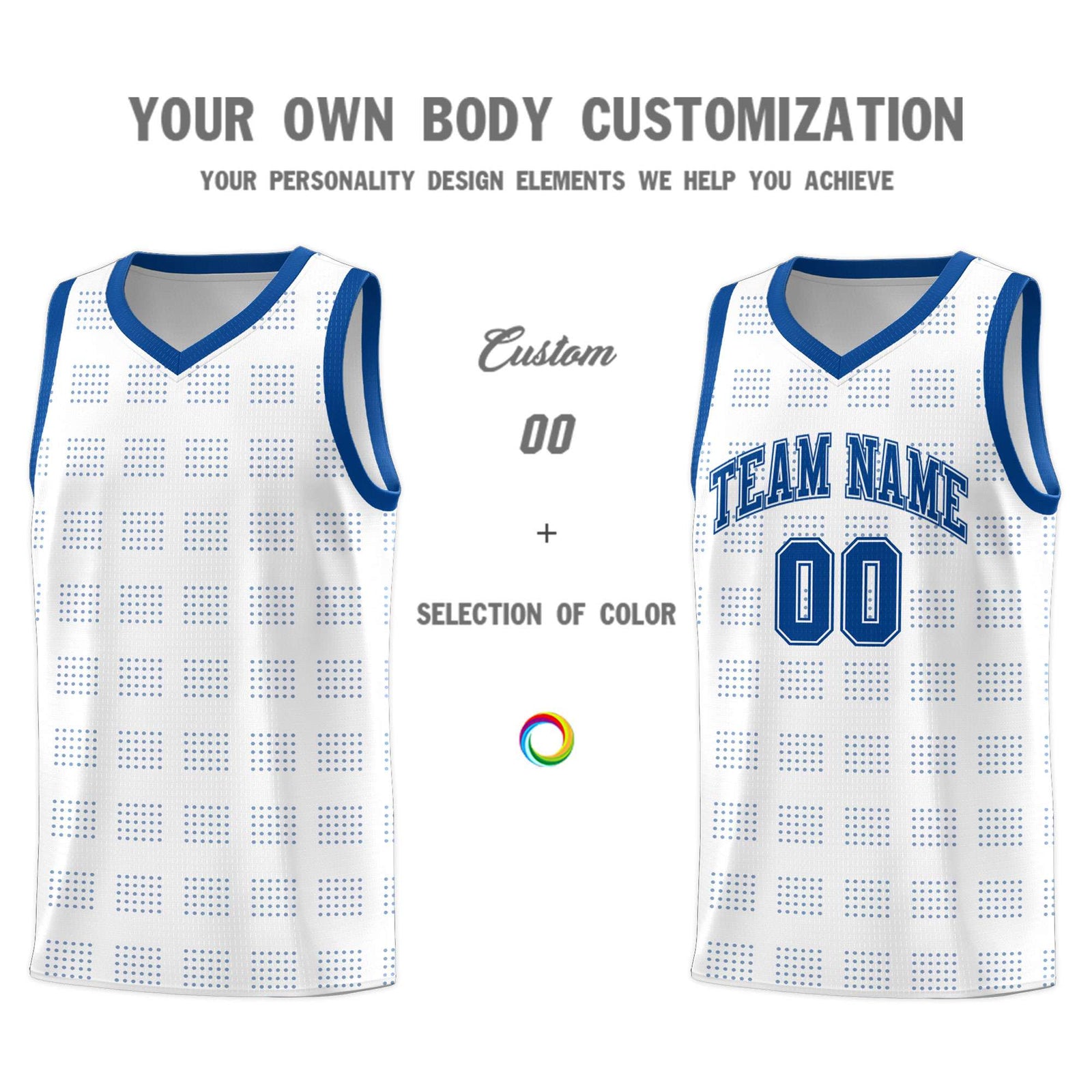 Custom White Royal Trailblazer Dot Pattern Sports Uniform Basketball Jersey