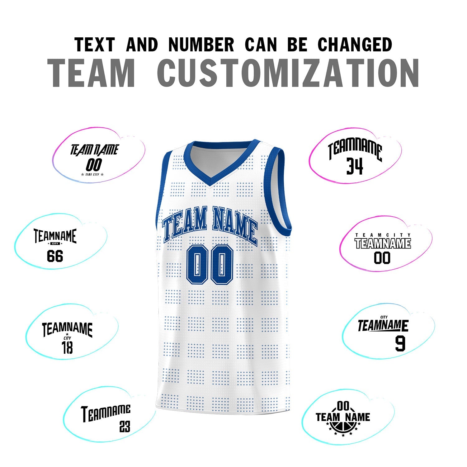 Custom White Royal Trailblazer Dot Pattern Sports Uniform Basketball Jersey