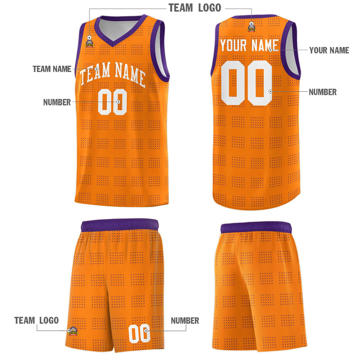 Custom Orange Purple Trailblazer Dot Pattern Sports Uniform Basketball Jersey
