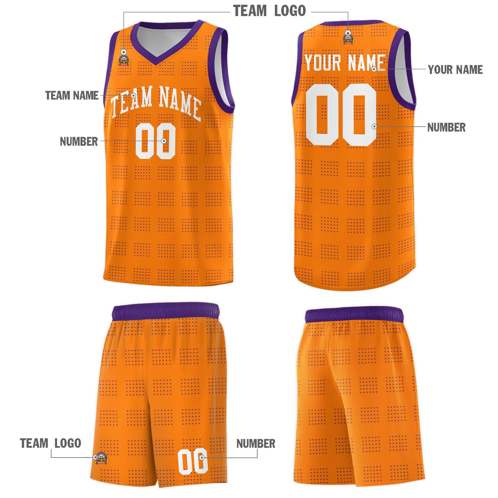 Custom Orange Purple Trailblazer Dot Pattern Sports Uniform Basketball Jersey