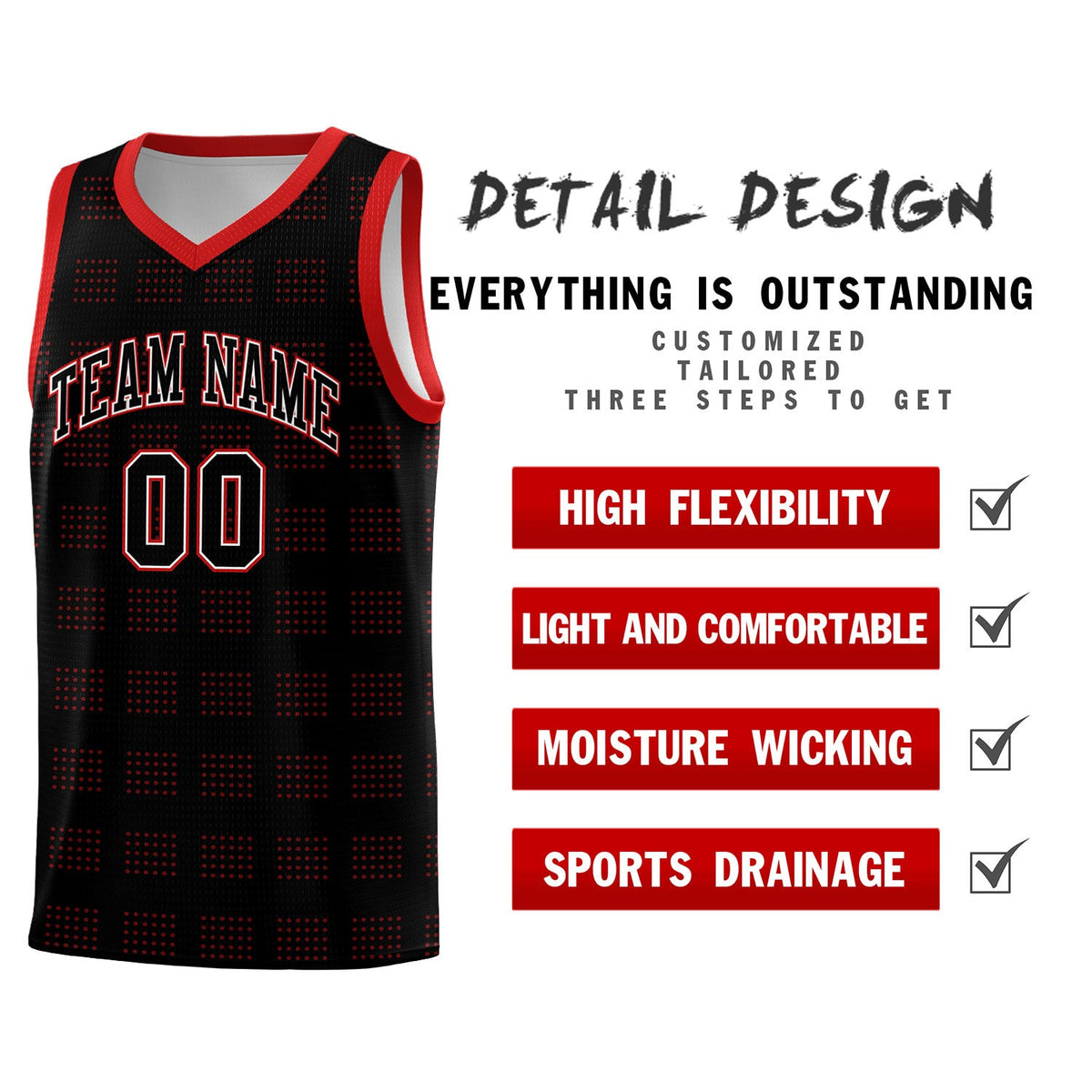 Custom Black Red Trailblazer Dot Pattern Sports Uniform Basketball Jersey