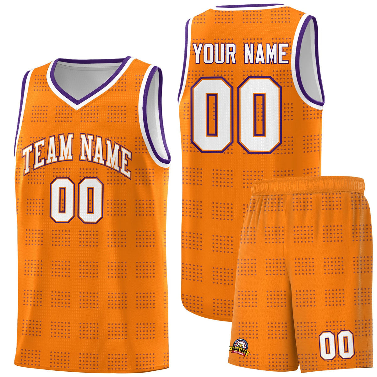 Custom Orange Purple Trailblazer Dot Pattern Sports Uniform Basketball Jersey
