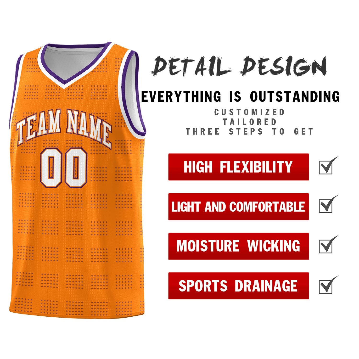 Custom Orange Purple Trailblazer Dot Pattern Sports Uniform Basketball Jersey