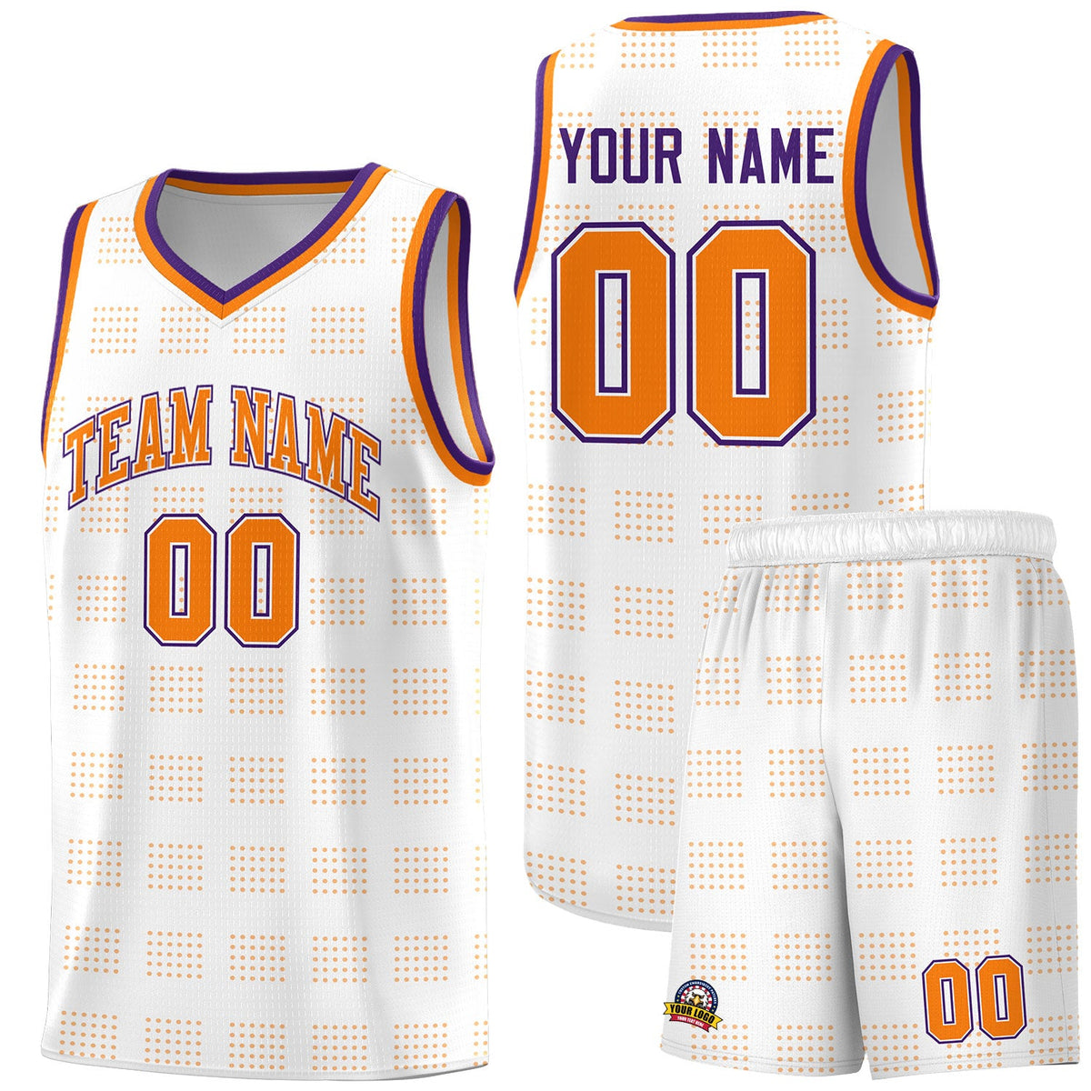 Custom White Orange Trailblazer Dot Pattern Sports Uniform Basketball Jersey