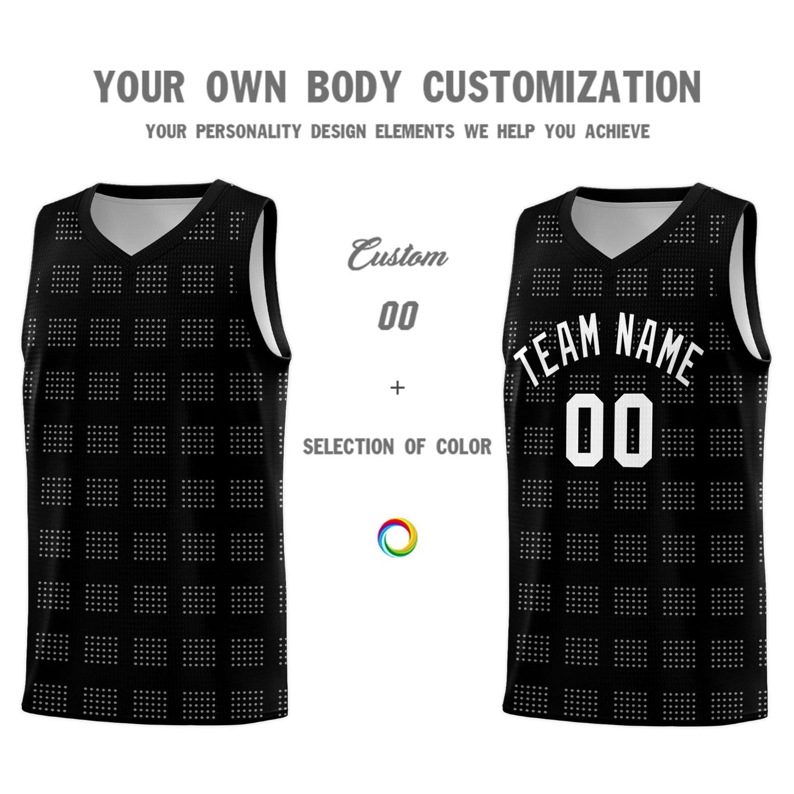 Custom Black White Trailblazer Dot Pattern Sports Uniform Basketball Jersey