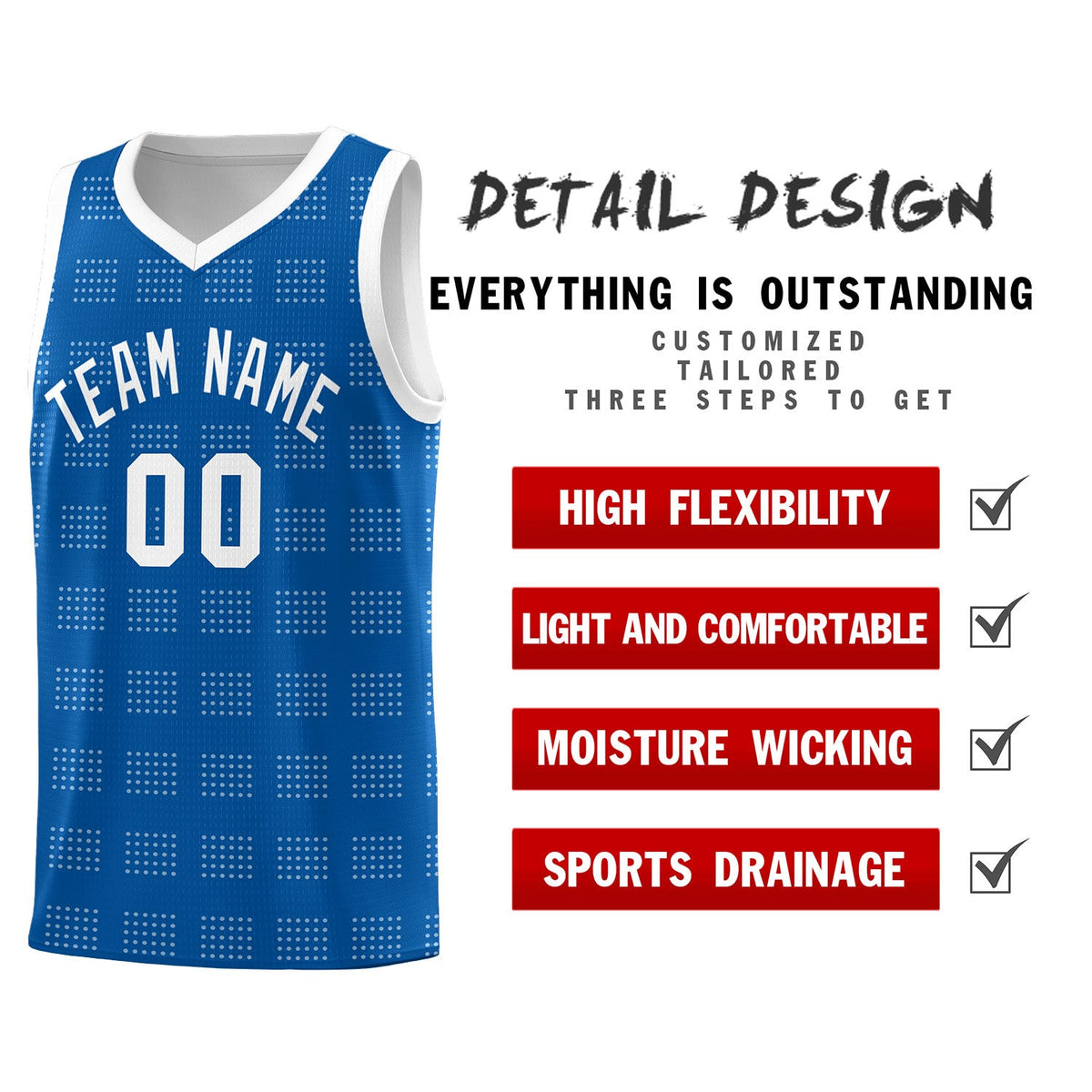 Custom Royal White Trailblazer Dot Pattern Sports Uniform Basketball Jersey