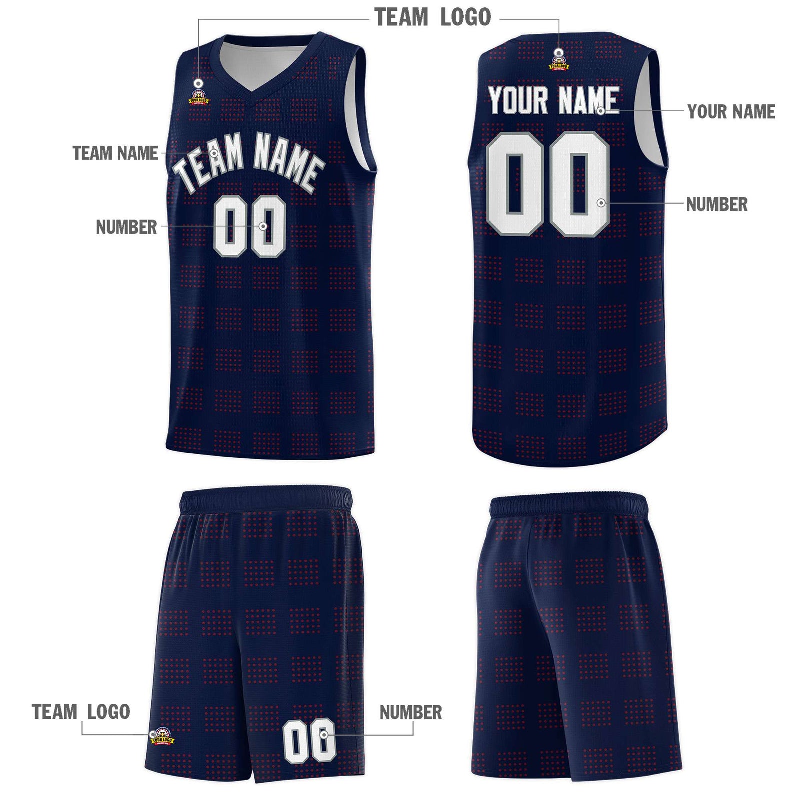 Custom Navy Red Trailblazer Dot Pattern Sports Uniform Basketball Jersey