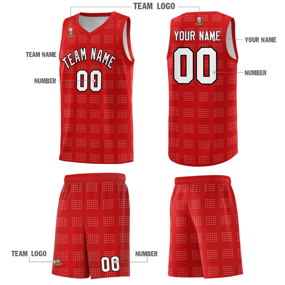 Custom Red White Trailblazer Dot Pattern Sports Uniform Basketball Jersey