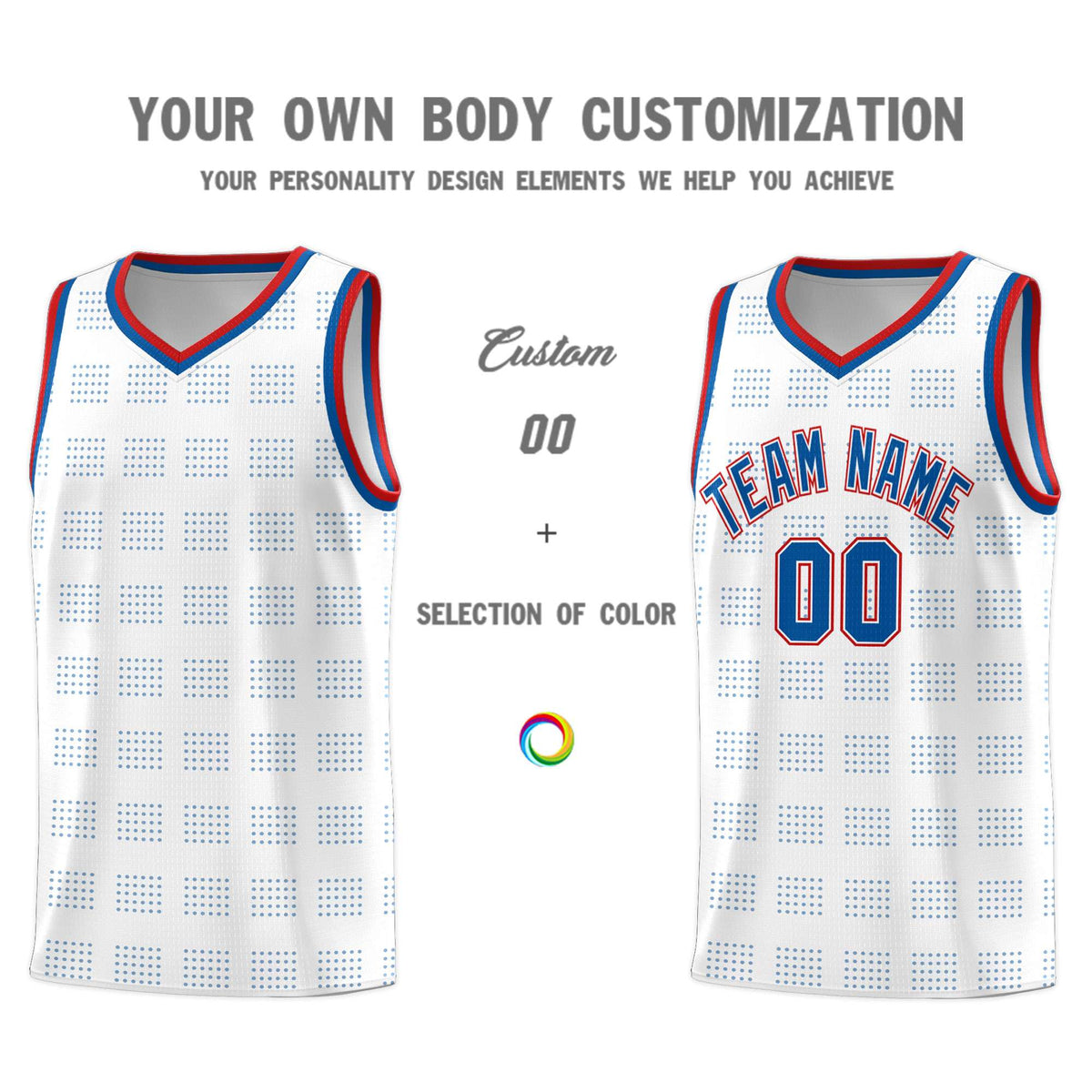 Custom White Royal Trailblazer Dot Pattern Sports Uniform Basketball Jersey