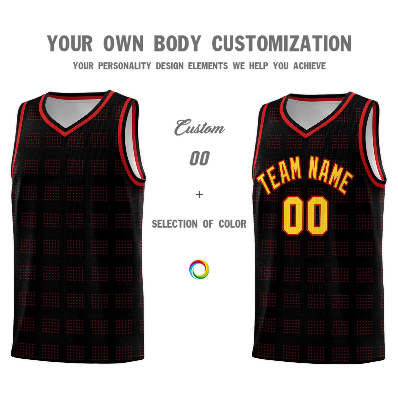 Custom Black Red Trailblazer Dot Pattern Sports Uniform Basketball Jersey