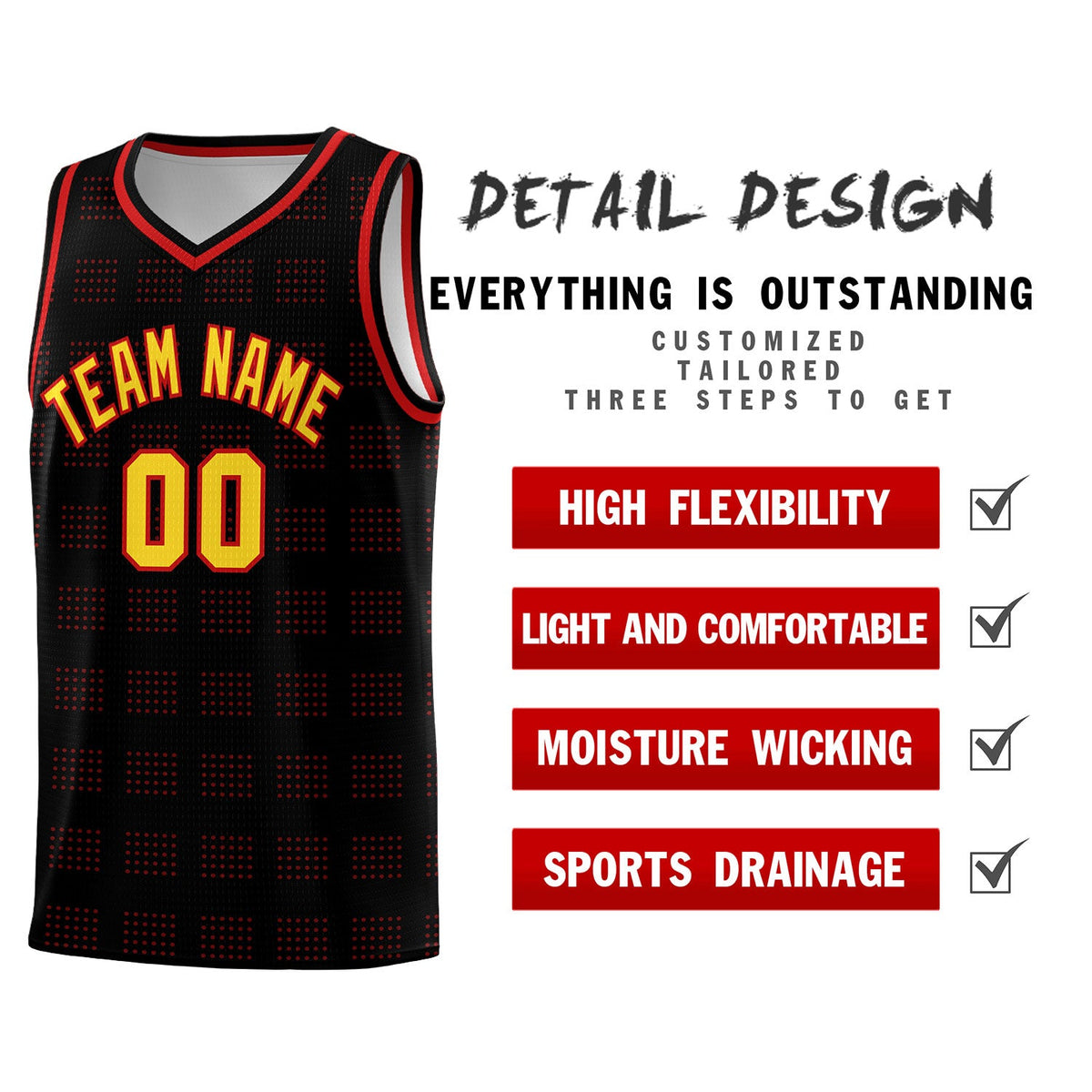 Custom Black Red Trailblazer Dot Pattern Sports Uniform Basketball Jersey