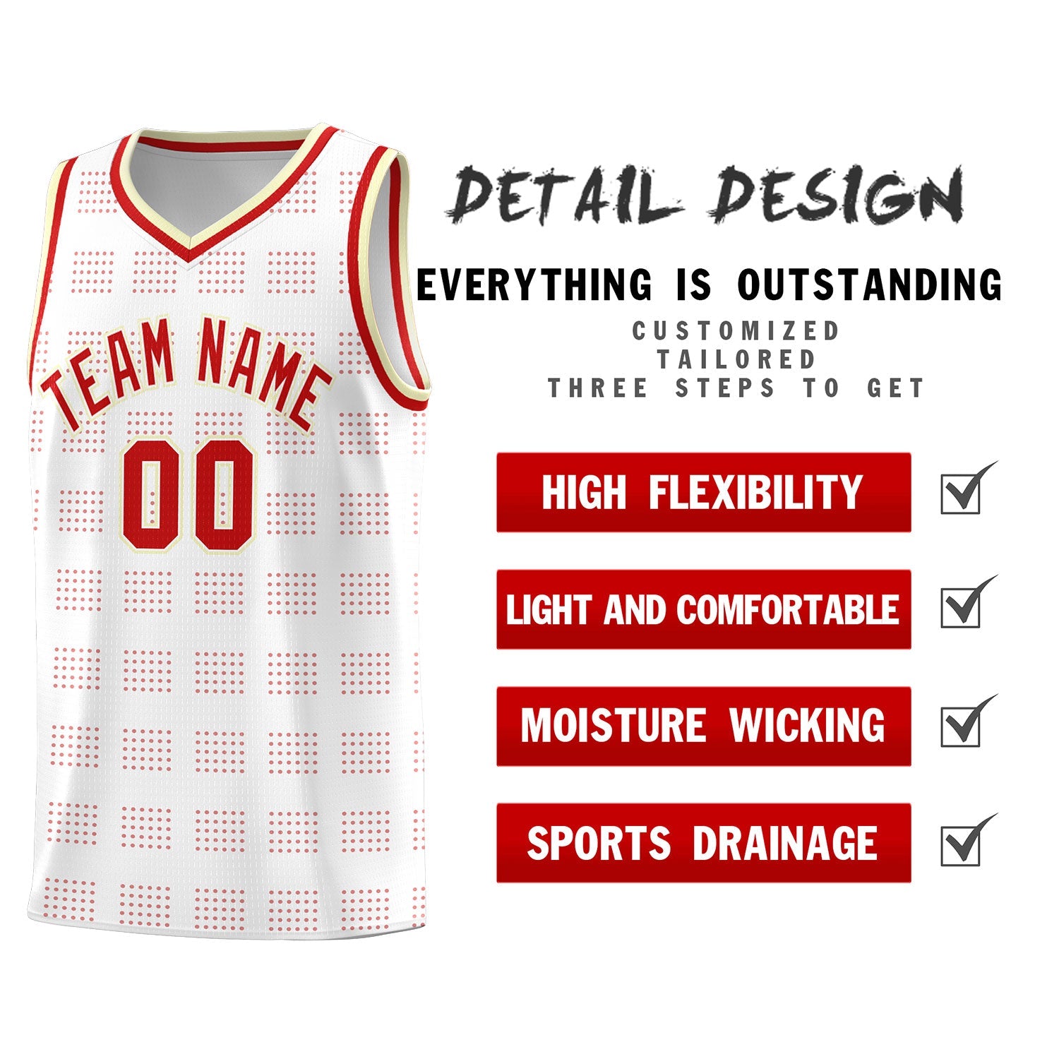 Custom White Red Trailblazer Dot Pattern Sports Uniform Basketball Jersey