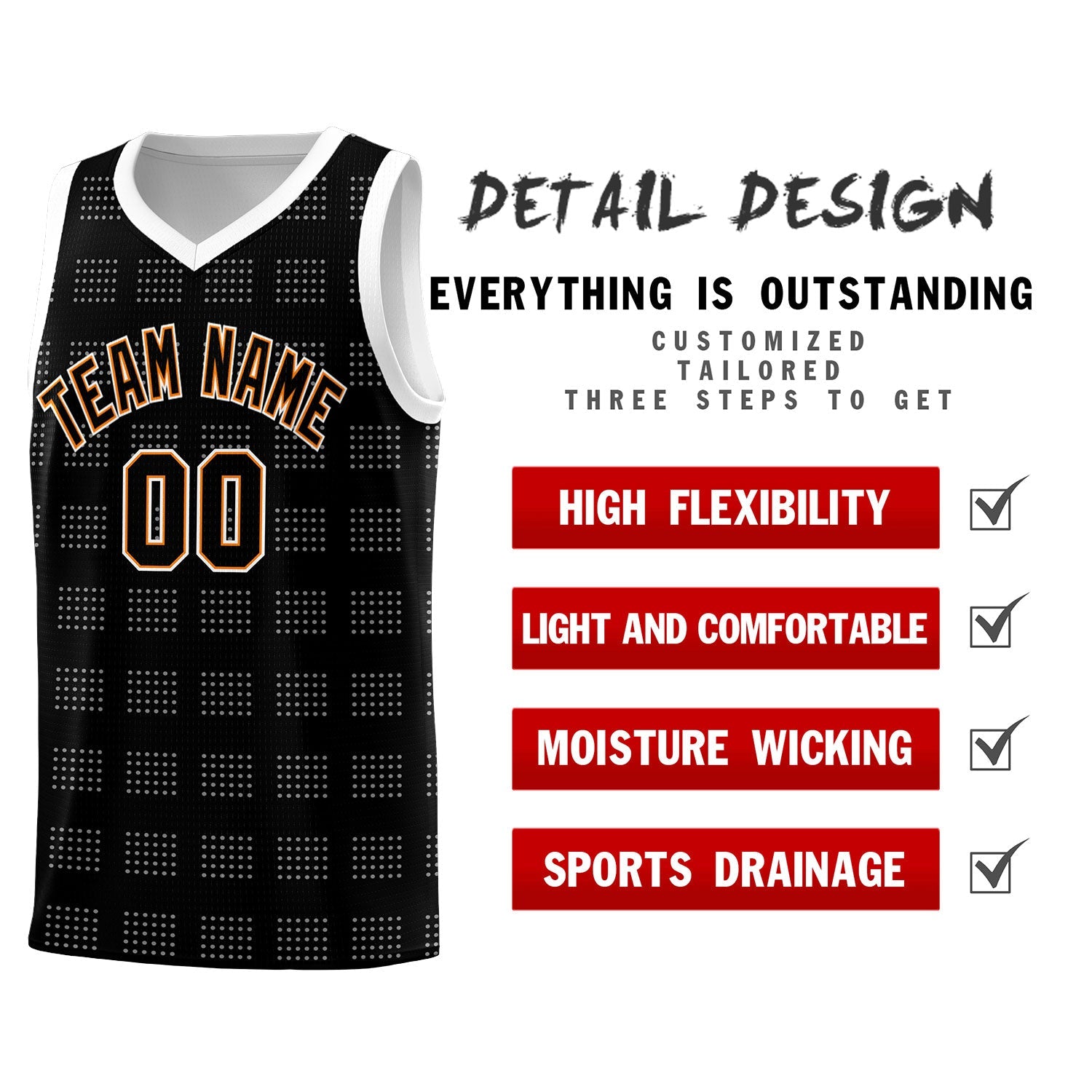 Custom Black White Trailblazer Dot Pattern Sports Uniform Basketball Jersey